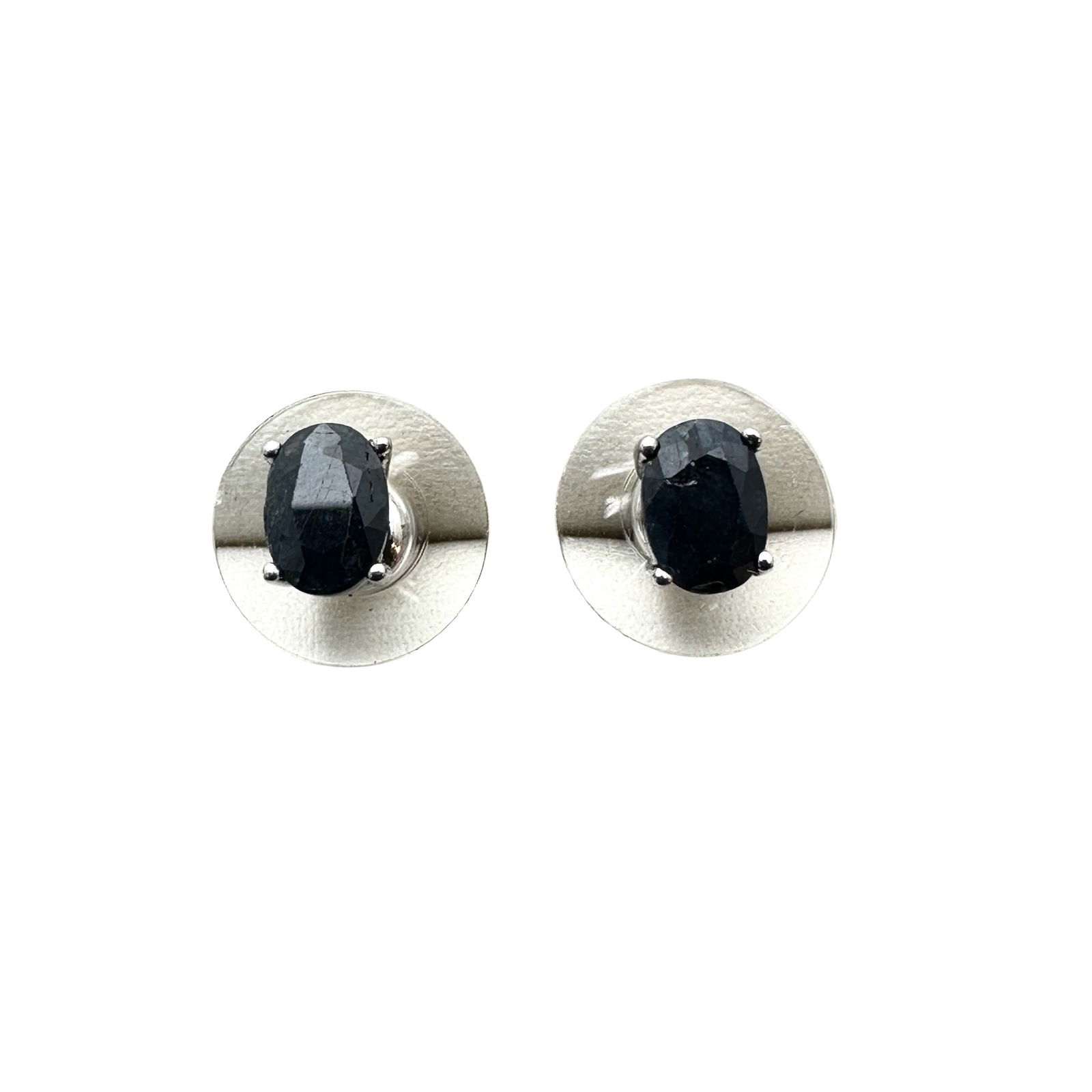 Oval Blue Sapphire Sterling Silver Stud Pierced Earrings (1 of 2)