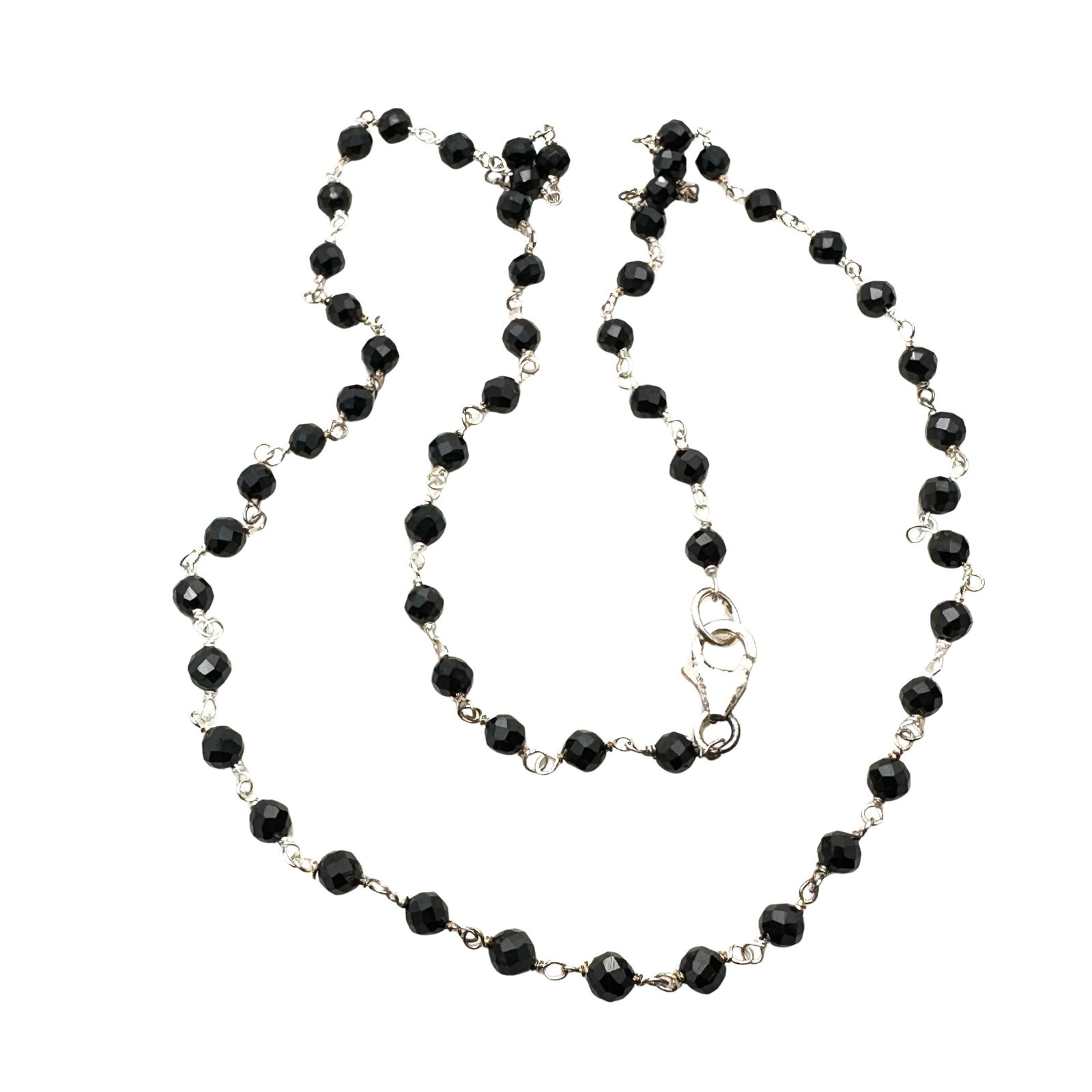 Sterling Silver Black Spinel Bead Necklace 18 Inch Length: Sterling Silver Black Spinel Bead Necklace 18 Inch Length