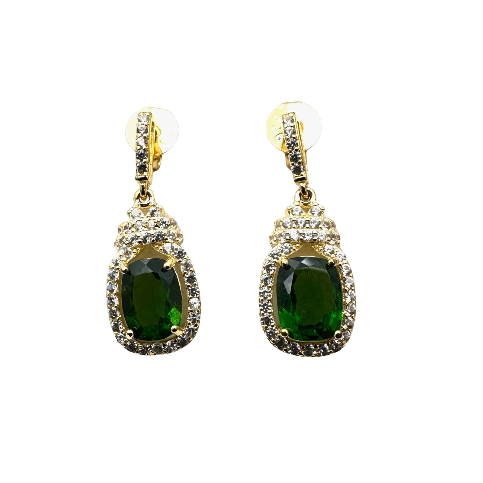 Gold Over Sterling Silver Emerald Diamond Pierced Earrings (1 of 2)