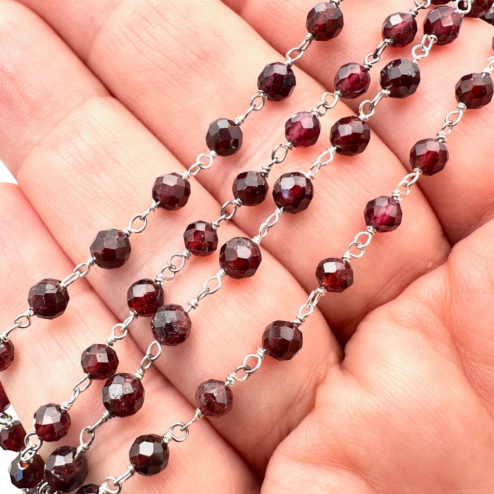 Red Garnet Bead Sterling Silver Necklace 18 Inch: Red Garnet Bead Sterling Silver Necklace 18 Inch