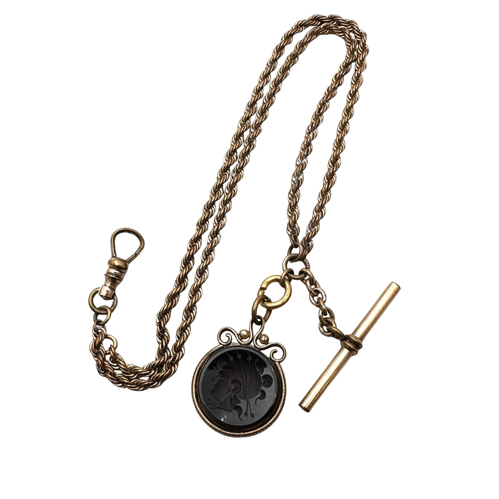 Antique Gold Filled Watch Chain Carnelian Intaglio Fob (1 of 2)