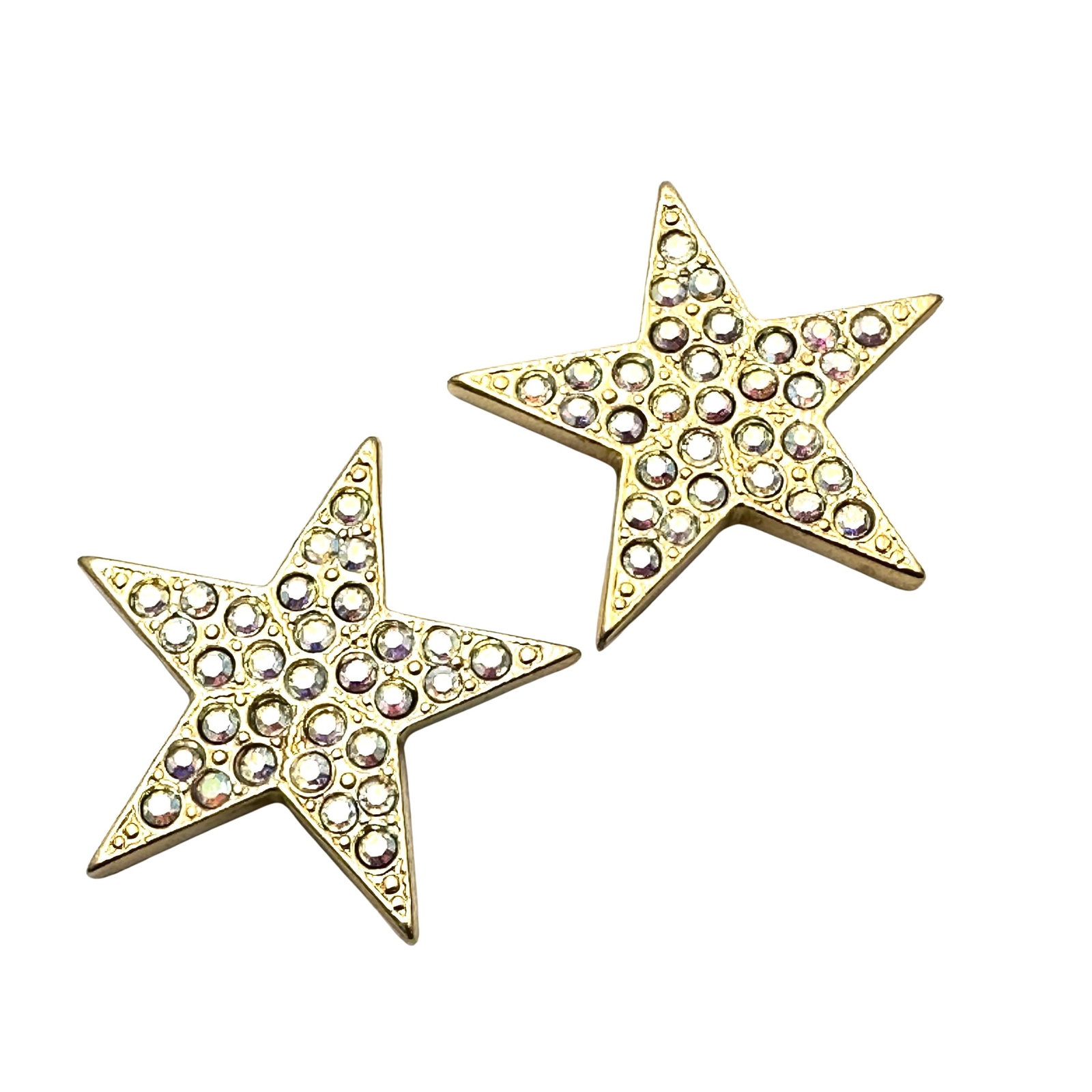 Vintage Kirks Folly Aurora Borealis Rhinestone Star Gold Tone Pierced Earrings: Vintage Kirks Folly Aurora Borealis Rhinestone Star Gold Tone Pierced Earrings