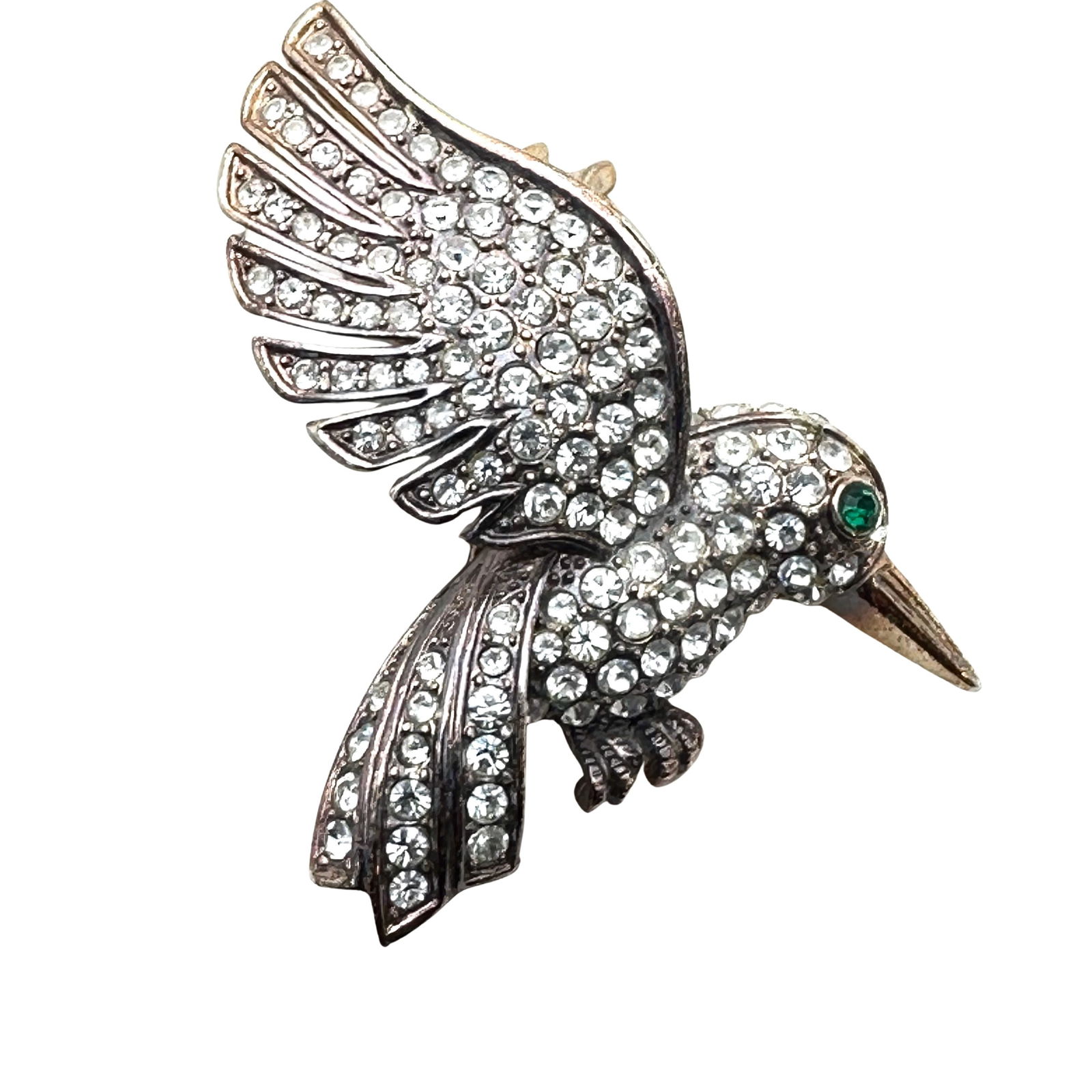 Vintage Figural Bird Brooch Silver Tone Glass Rhinestones (1 of 2)