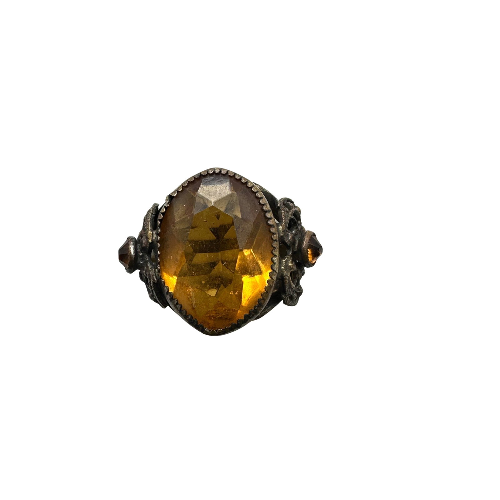 Antique Gold Tone Amber Glass Stone Ring Size 6: Antique Gold Tone Amber Glass Stone Ring Size 7