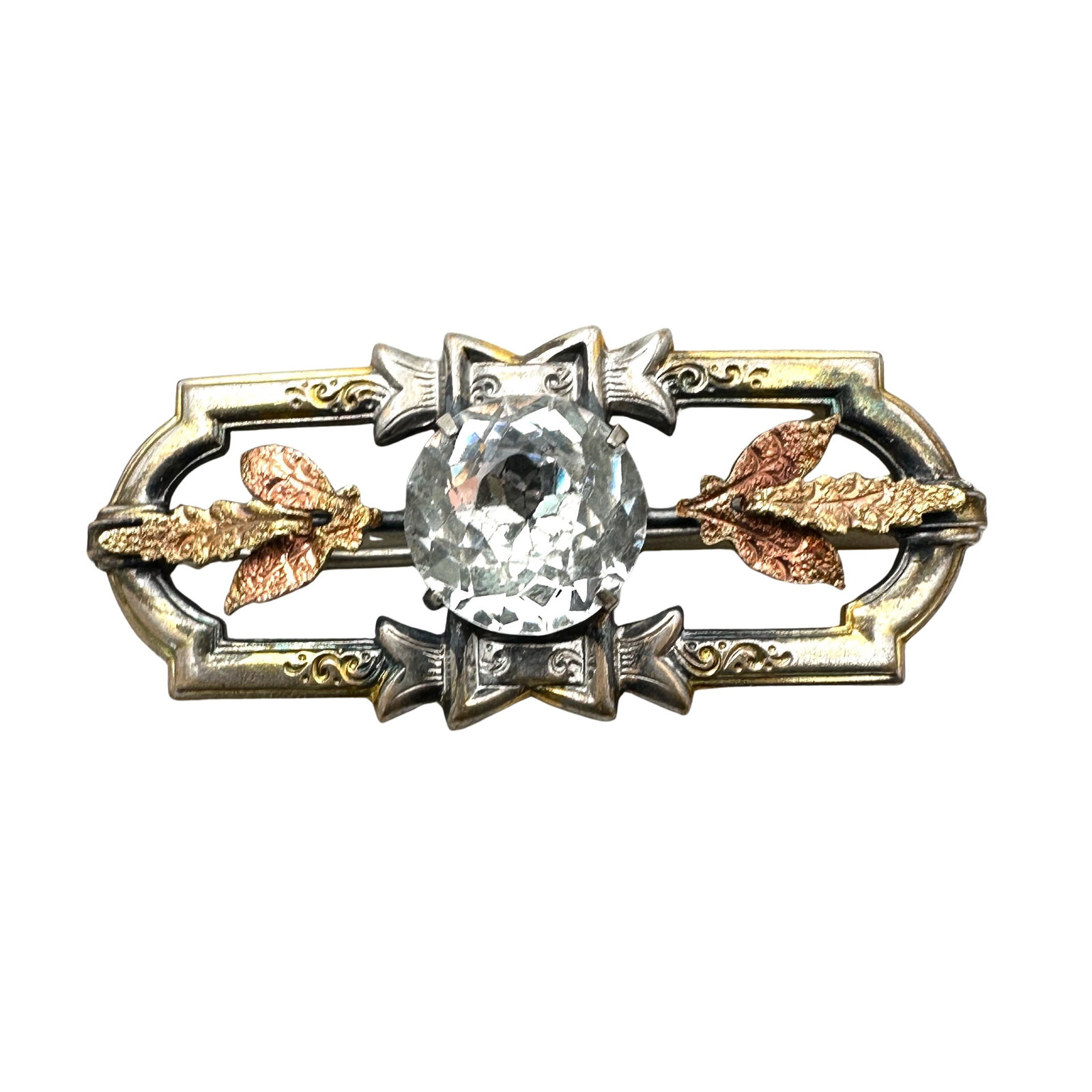 Antique Gold Tone Clear Glass Stone Brooch 2 Inch: Antique Gold Tone Clear Glass Stone Brooch 2 Inch