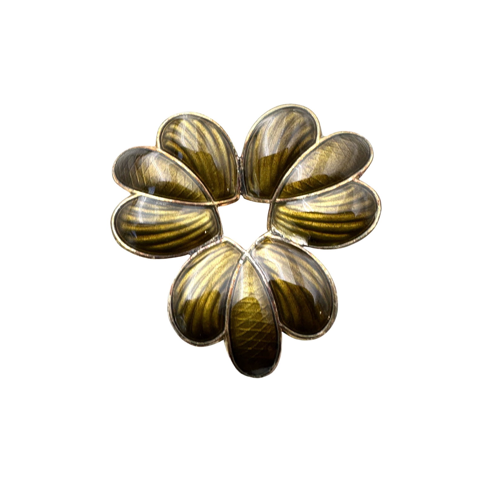 Antique Sterling Silver Olive Green Enamel Brooch Pin Hallmarked: Antique Sterling Silver Olive Green Enamel Brooch Pin Hallmarked