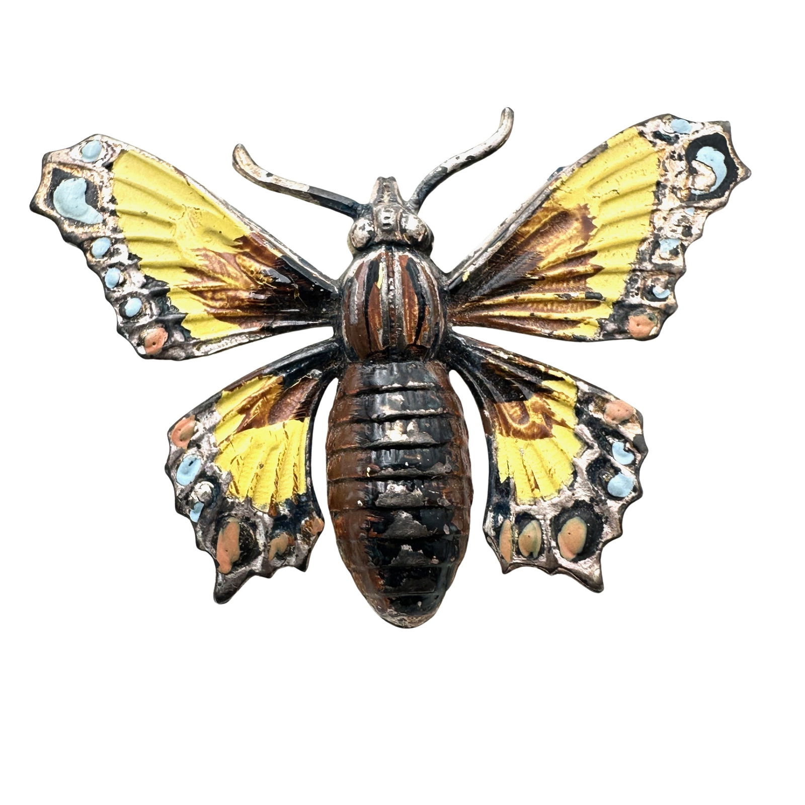 Vintage Silver Tone Enamel Multicolor Butterfly Brooch Pin 2 inch (1 of 2)