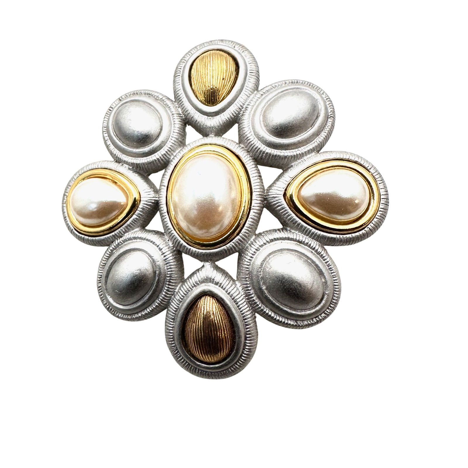 Vintage Monet Gold Silver Tone Faux Pearl Brooch Pin: Vintage Monet Gold Silver Tone Faux Pearl Brooch Pin