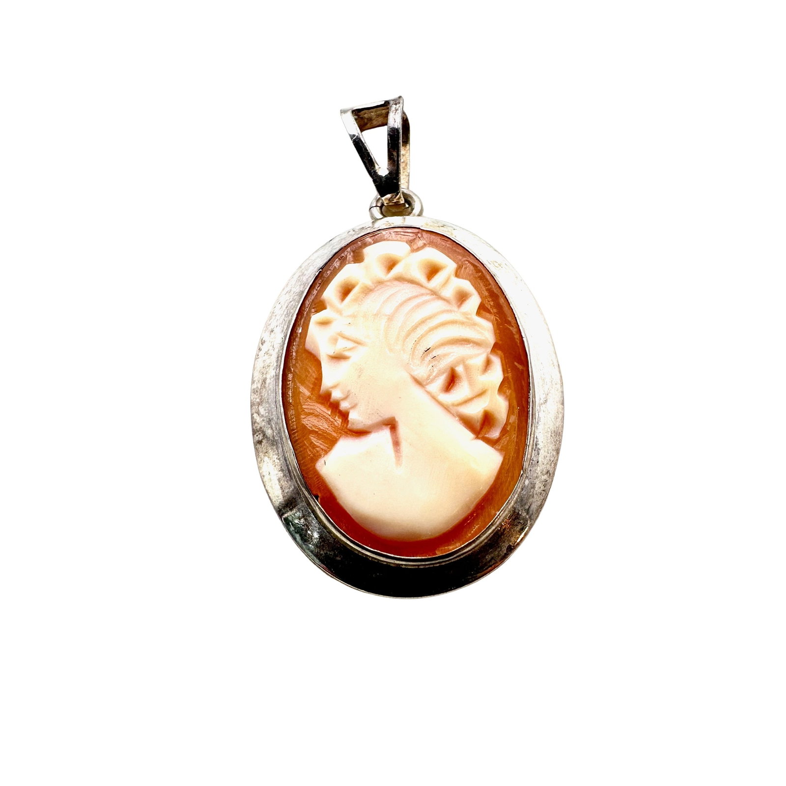 Vintage Carved Shell Cameo Pendant Sterling Silver 1 Inch: Vintage Carved Shell Cameo Pendant Sterling Silver 1 Inch