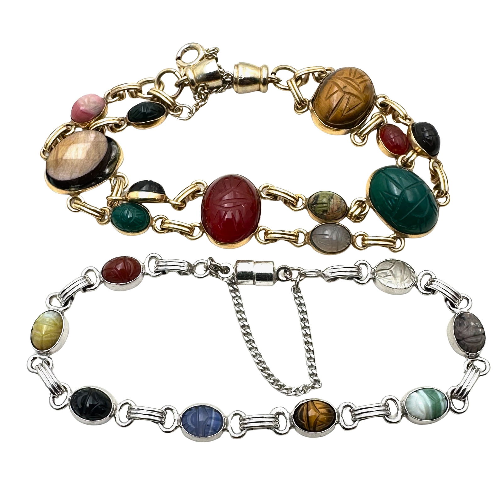 Vintage Group Gemstone Scarab Bracelets Gold Silver Tone 7 Inch (1 of 2)