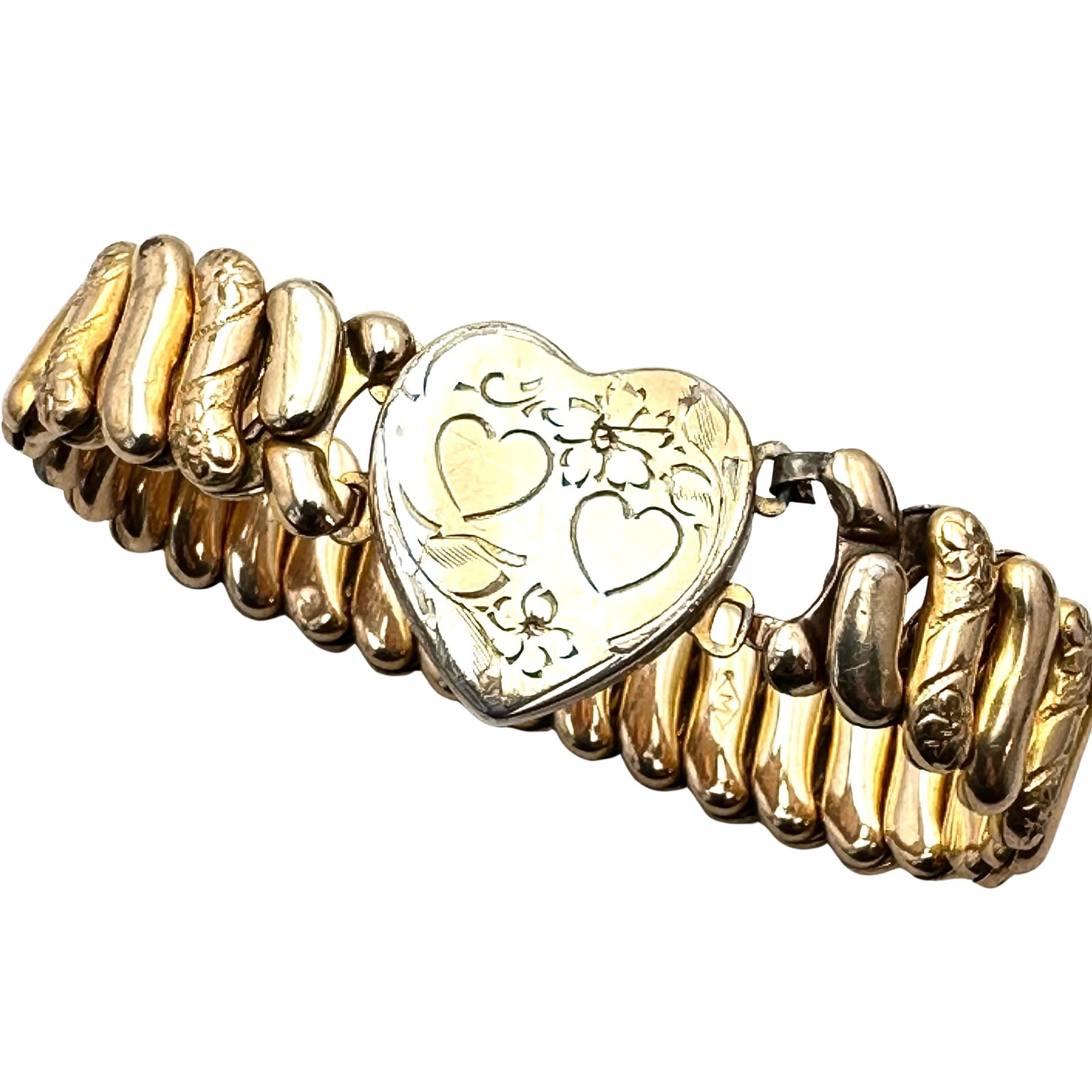 Antique Victorian Gold Filled Heart Expansion Bracelet: Antique Victorian Gold Filled Heart Expansion Bracelet