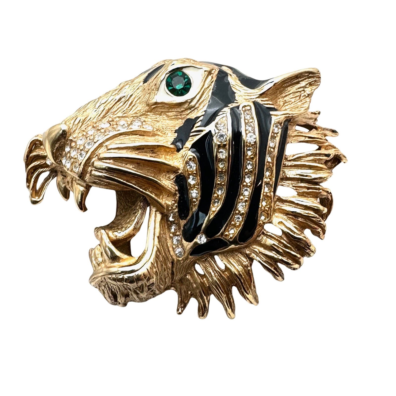 Vintage Large Erwin Pearl Tiger Brooch Gold Tone enamel Rhinestone 2 Inch: Vintage Large Erwin Pearl Tiger Brooch Gold Tone enamel Rhinestone 2 Inch