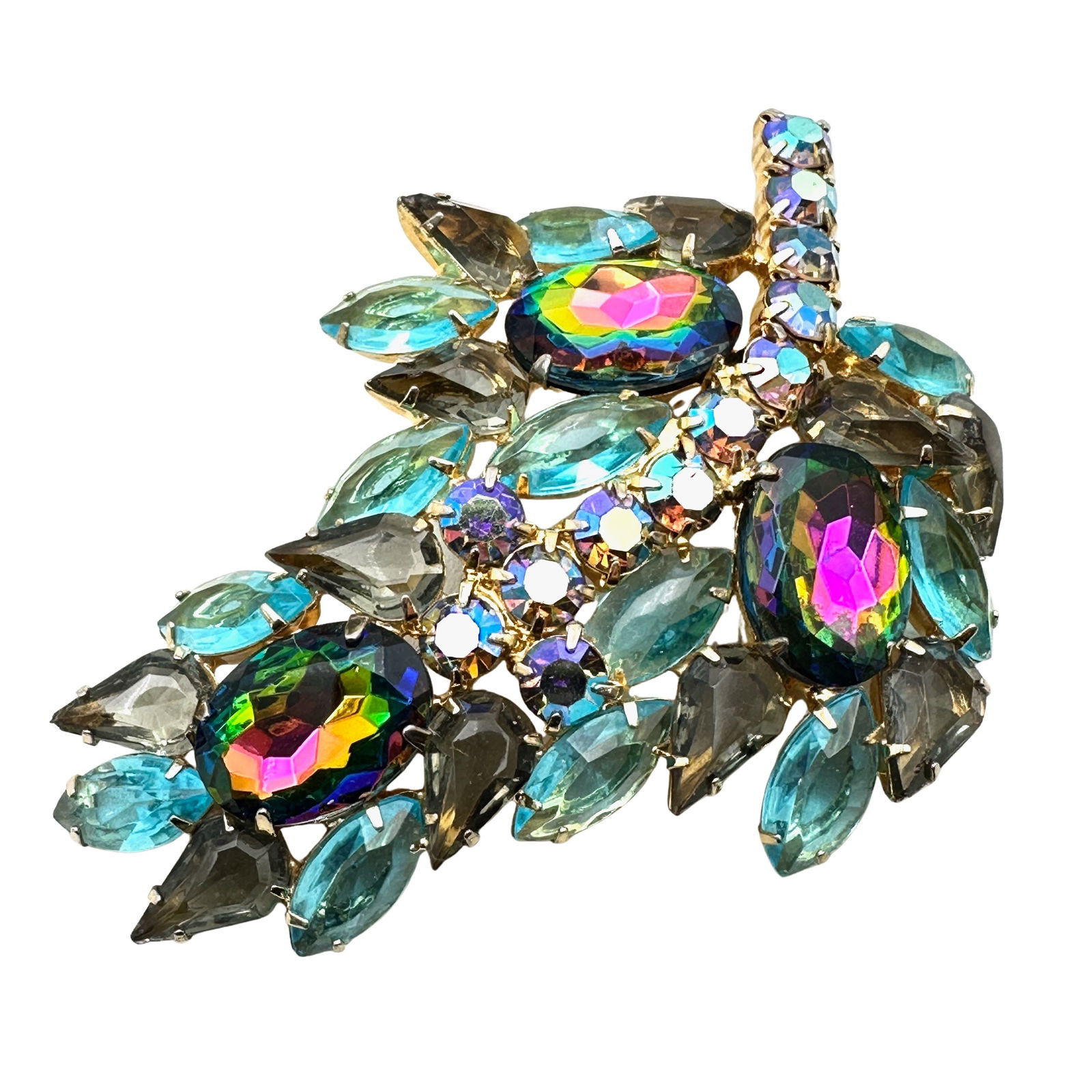 Vintage Juliana Big Aqua Blue Rhinestone Gold Tone Brooch Pin 3.5 Inch (1 of 2)