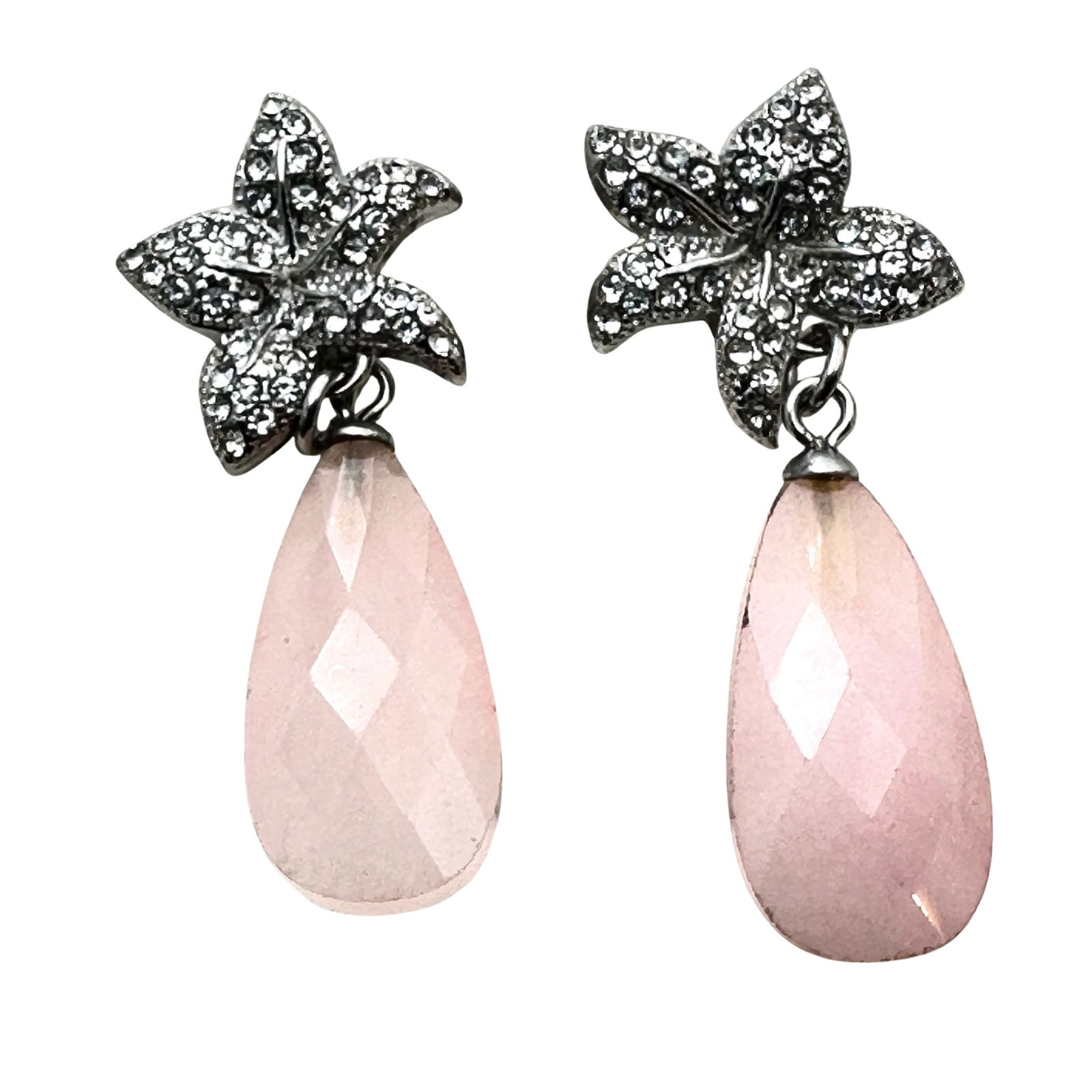 Sterling Silver Starfish Pink Jade Chandelier Pierced Earrings 1.25 Inch: Sterling Silver Starfish Pink Jade Chandelier Pierced Earrings 1.25 Inch