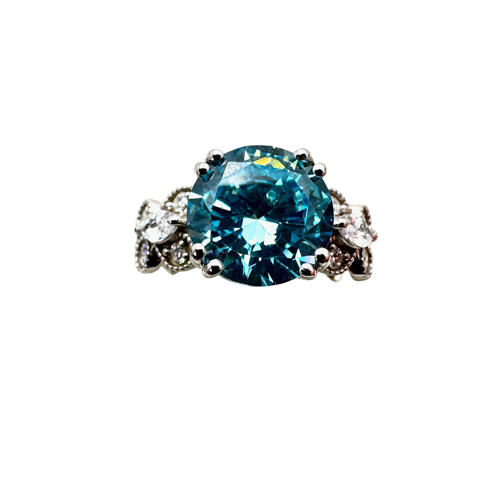 JTV Blue White Zirconia Platinum Over Sterling Silver Ring Size 10: JTV Blue White Zirconia Platinum Over Sterling Silver Ring Size 11
