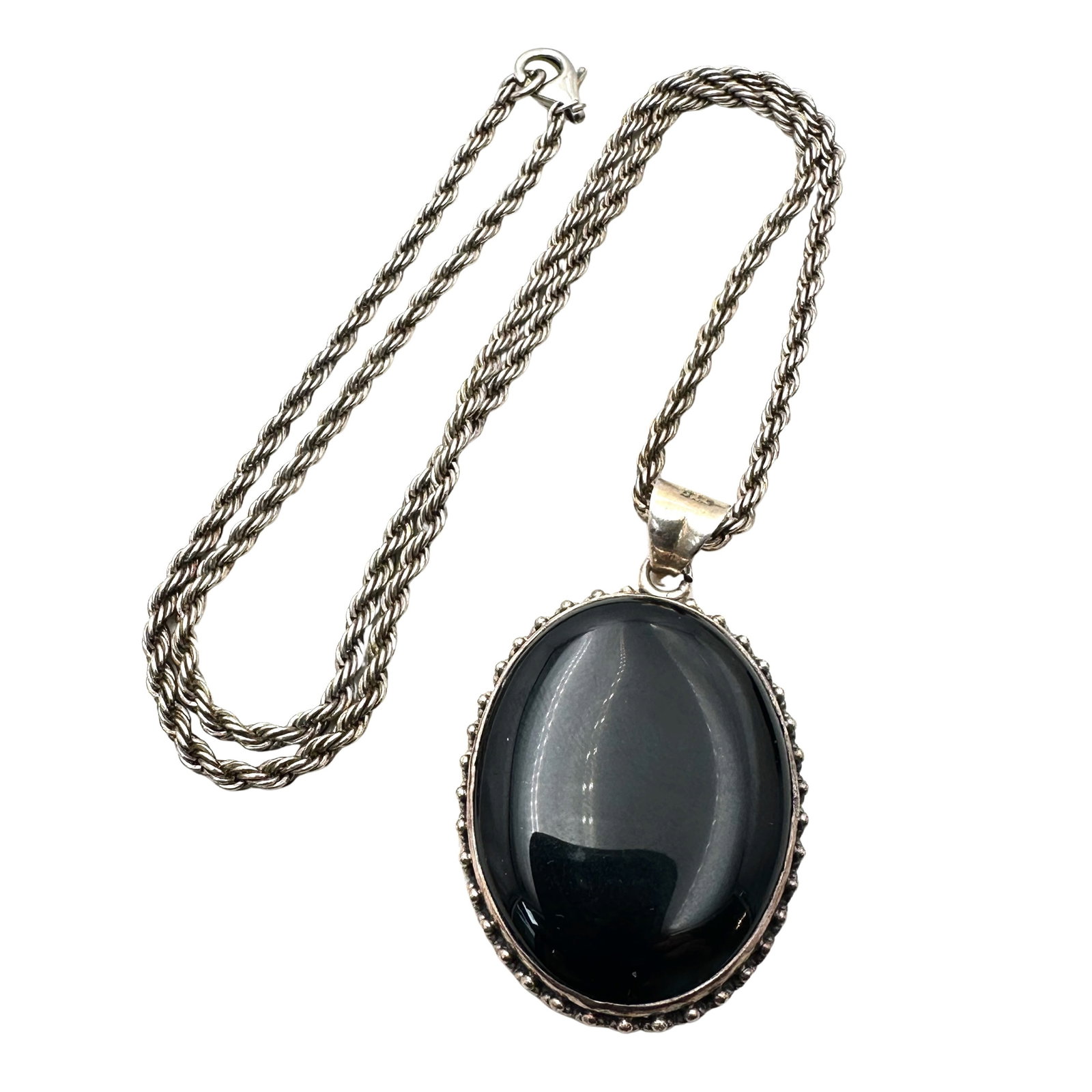 Black Onyx Pendant Necklace Sterling Silver Chain 22 Inch 35 Grams: Black Onyx Pendant Necklace Sterling Silver Chain 22 Inch 35 Grams