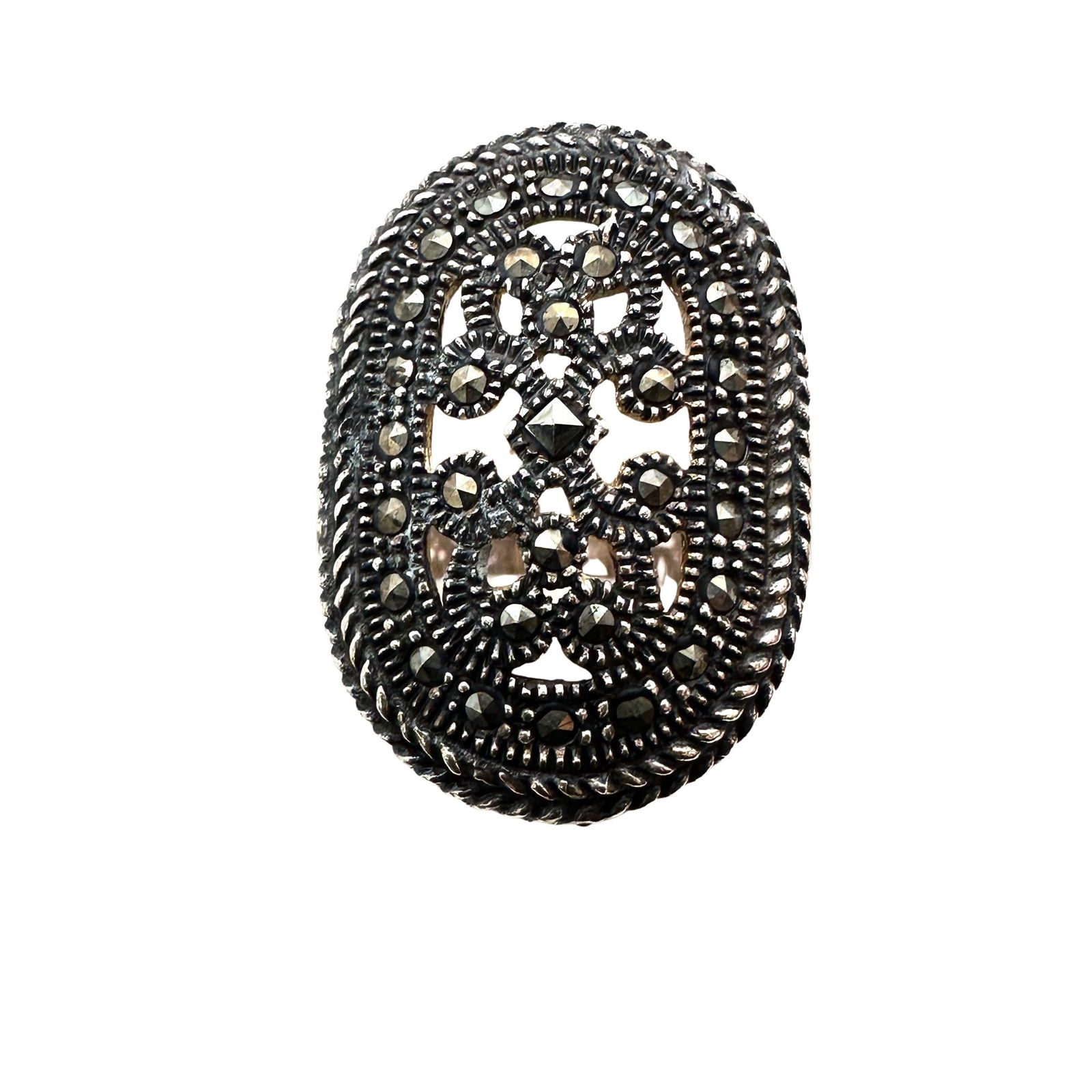 Vintage Sterling Silver Marcasite Ring 10 Grams Size 8.5: Vintage Sterling Silver Marcasite Ring 10 Grams Size 8.6