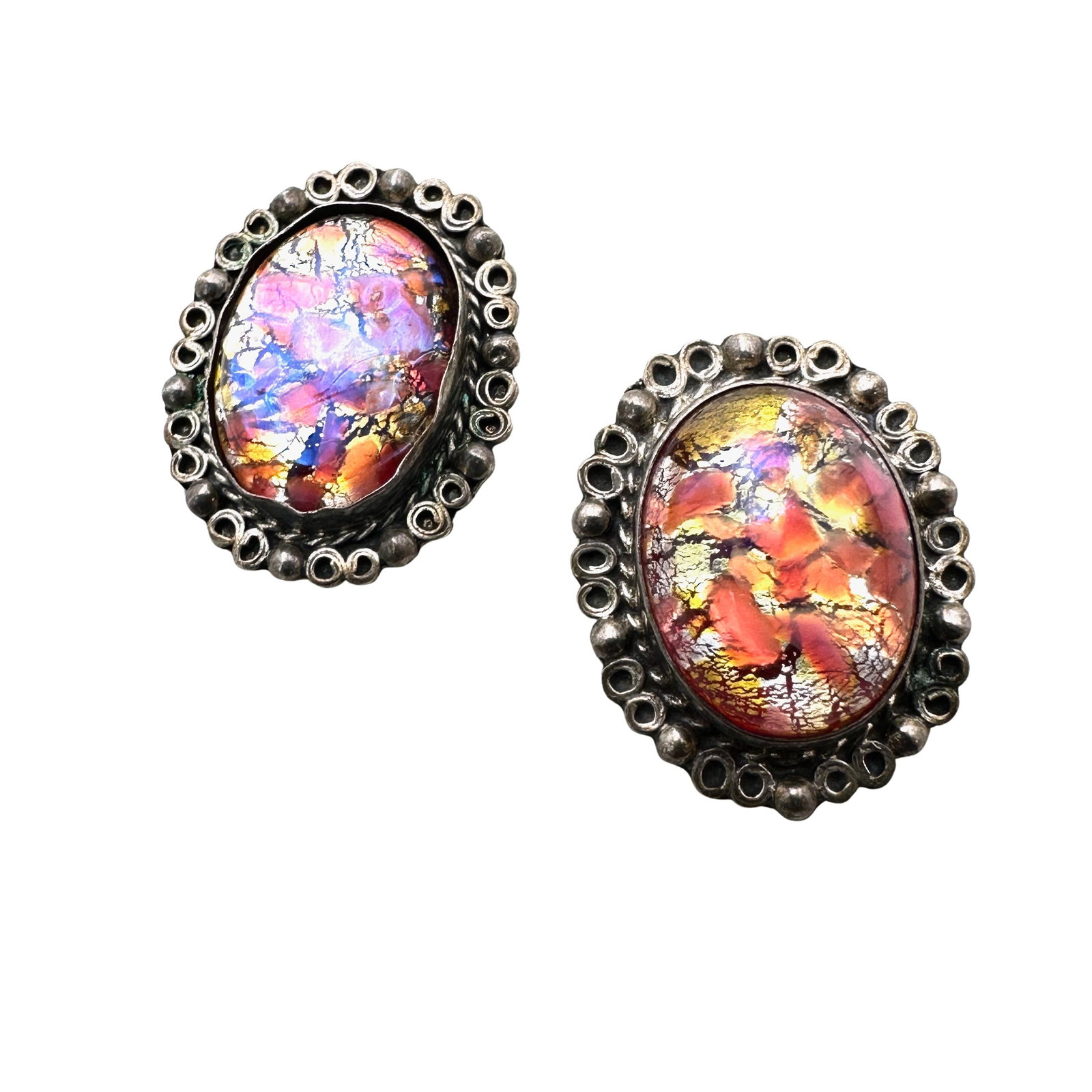 Vintage Sterling Silver Jelly Opal Glass Earrings Screw Back Hallmarked: Vintage Sterling Silver Jelly Opal Glass Earrings Screw Back Hallmarked