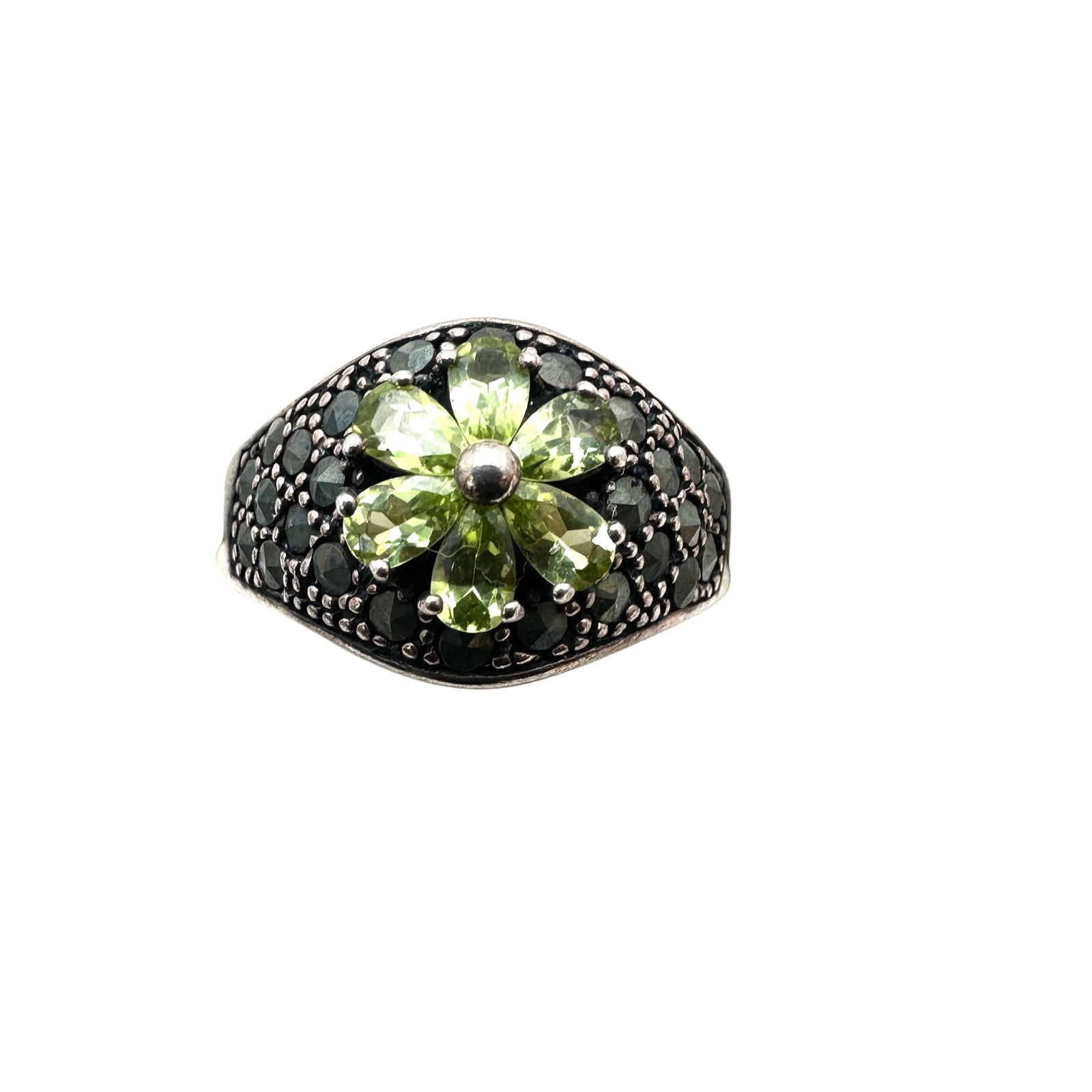 Green Peridot Marcasite Sterling Silver Ring 10 Grams Size 12 (1 of 2)
