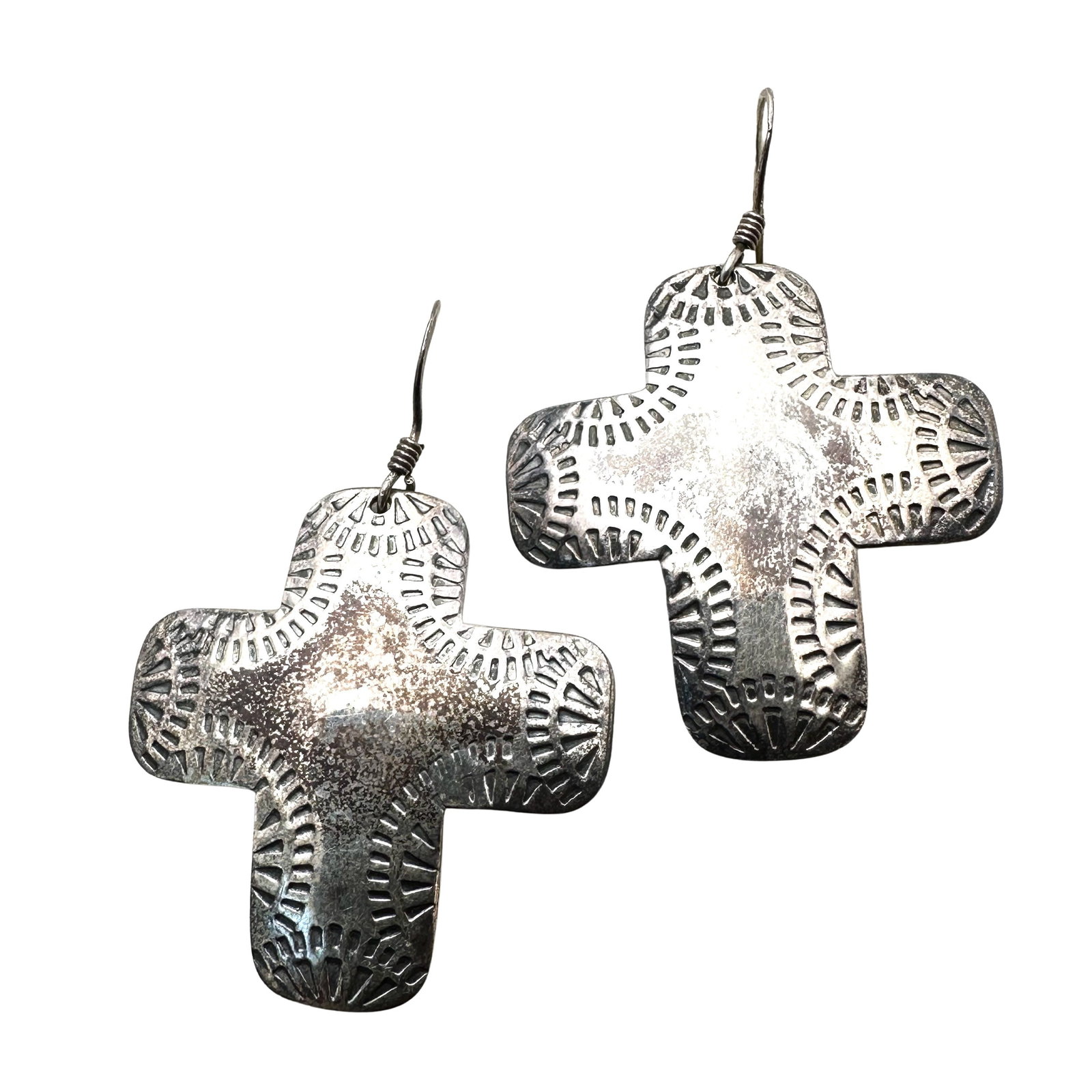 Vintage Sterling Silver Cross Earrings Pierced 1.5 Inch: Vintage Sterling Silver Cross Earrings Pierced 1.5 Inch