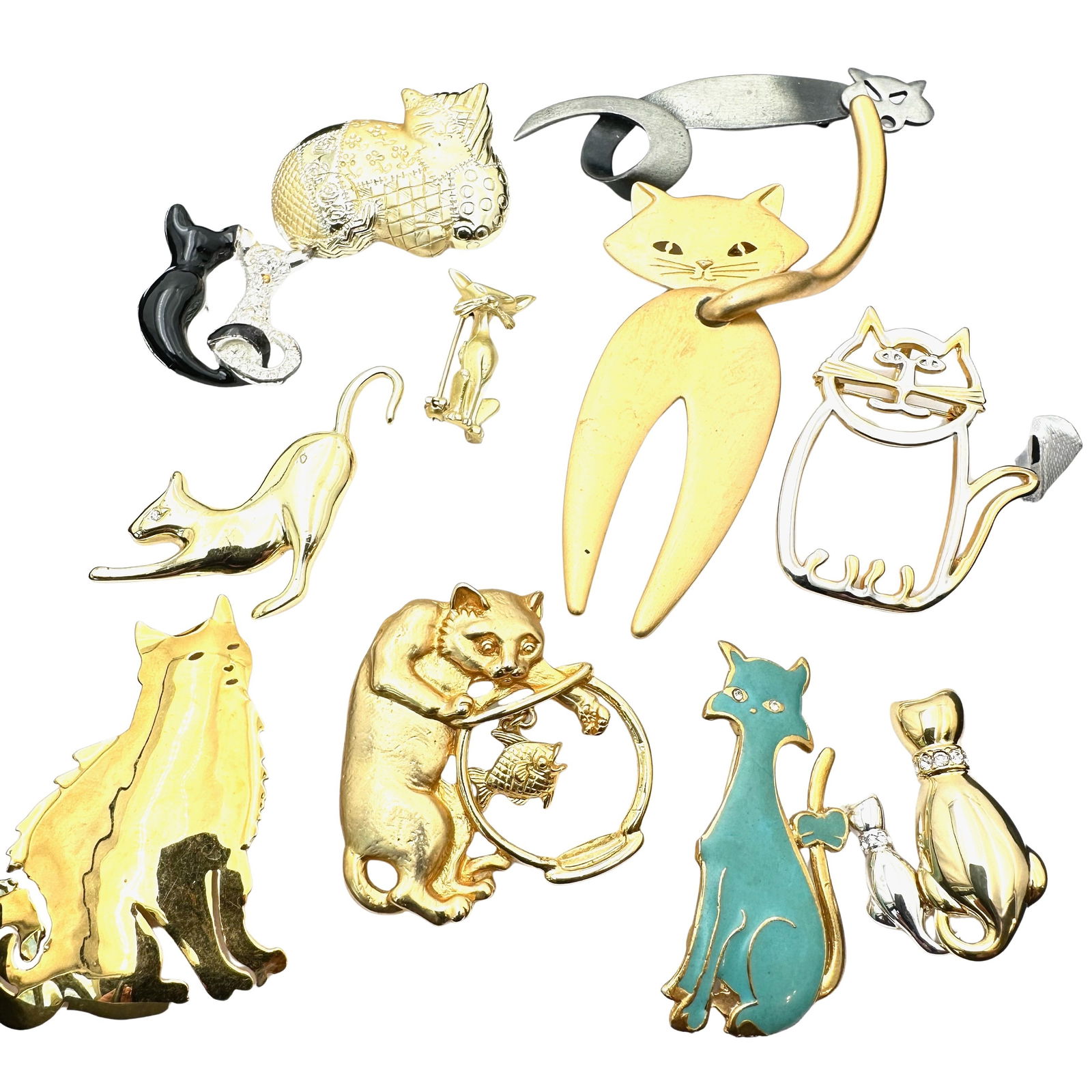 Vintage Jewelry Group Figural Pins Brooches Cats Kitty Cat Fish Bowl (1 of 2)