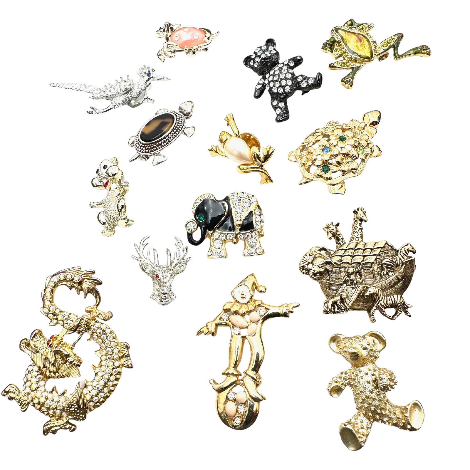 Vintage Jewelry Group Pins Brooches Snake Teddy Bear Turtle Frog Elephant: Vintage Jewelry Group Pins Brooches Snake Teddy Bear Turtle Frog Elephant