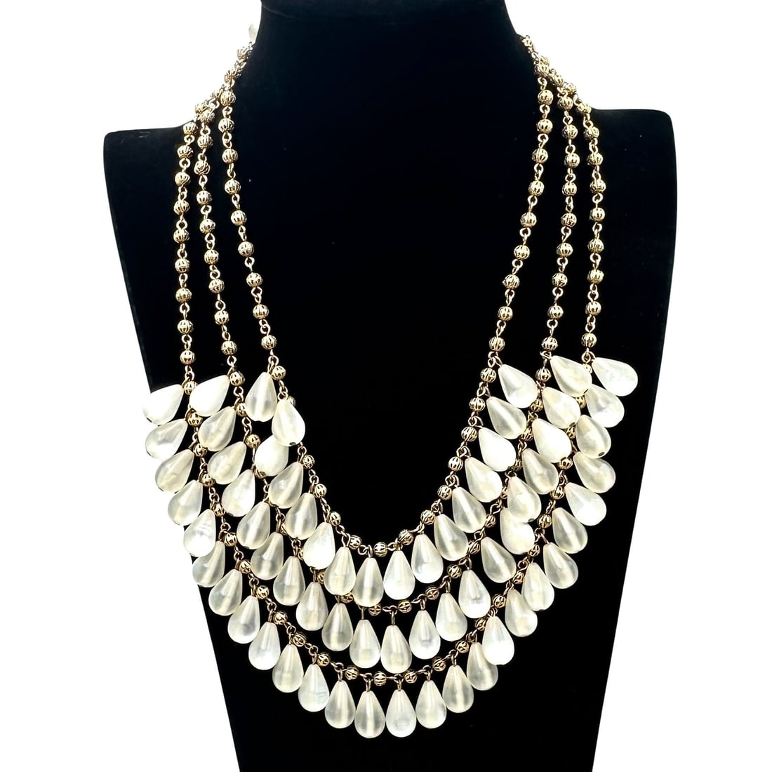 Vintage Lendora Dame Gold Tone Opalescent Drops Waterfall Statement Necklace: Vintage Lendora Dame Gold Tone Opalescent Drops Waterfall Statement Necklace