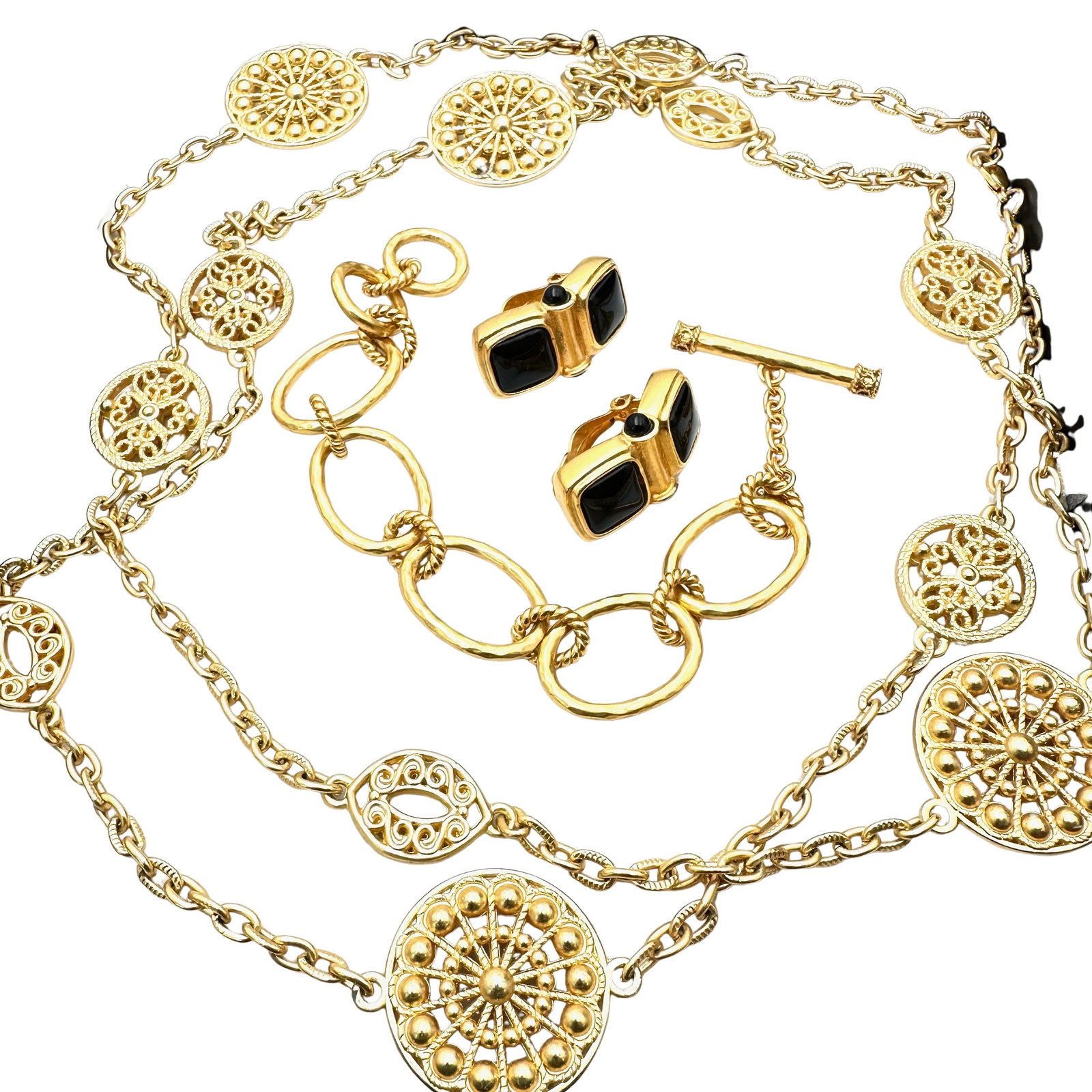 Vintage Jewelry Lot Don Caster Earrings Matte Gold Tone Necklace Bracelet: Vintage Jewelry Lot Don Caster Earrings Matte Gold Tone Necklace Bracelet