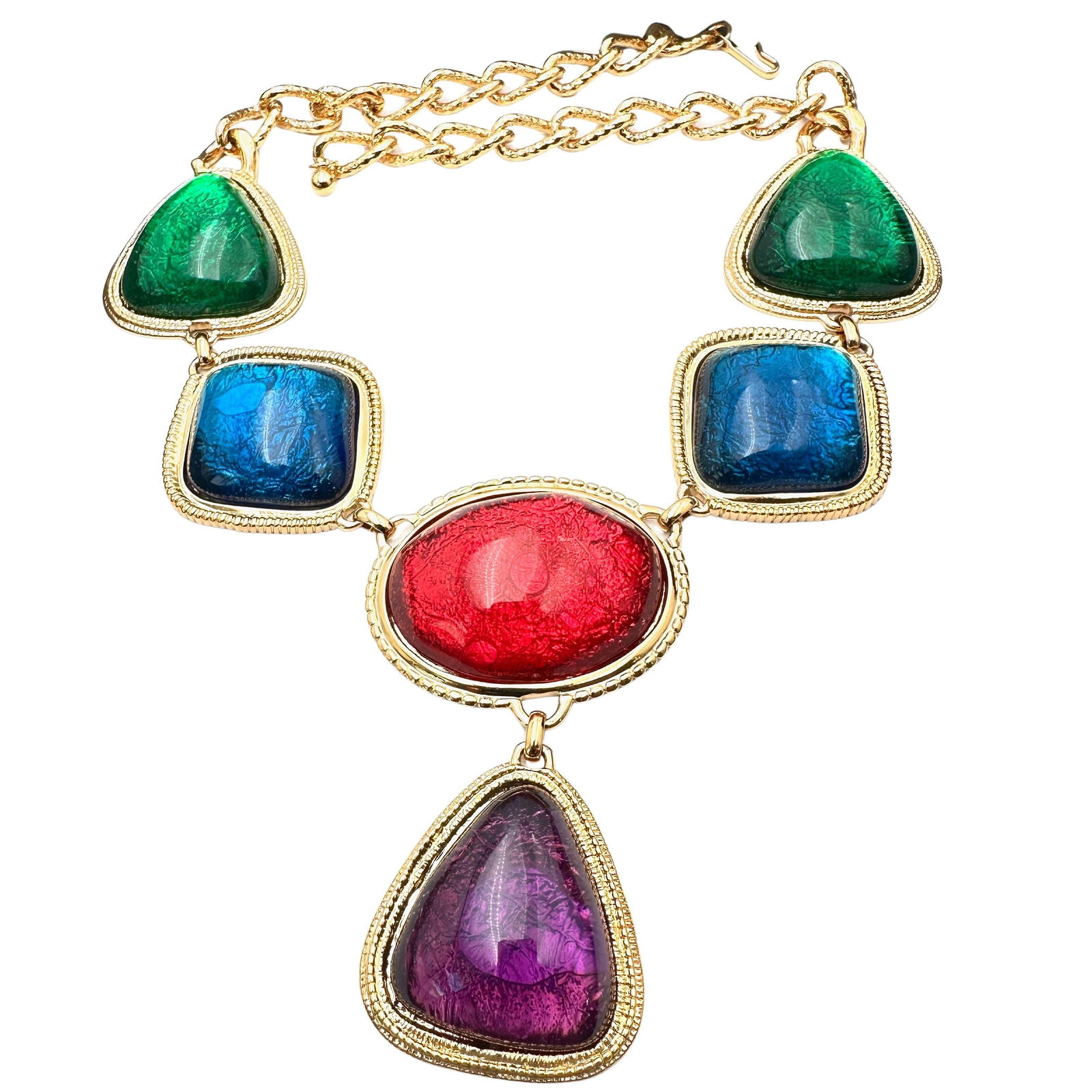 Vintage Kenneth Jay Lane For Avon Multi Color Cabochon Gold Tone Statement Necklace (1 of 2)
