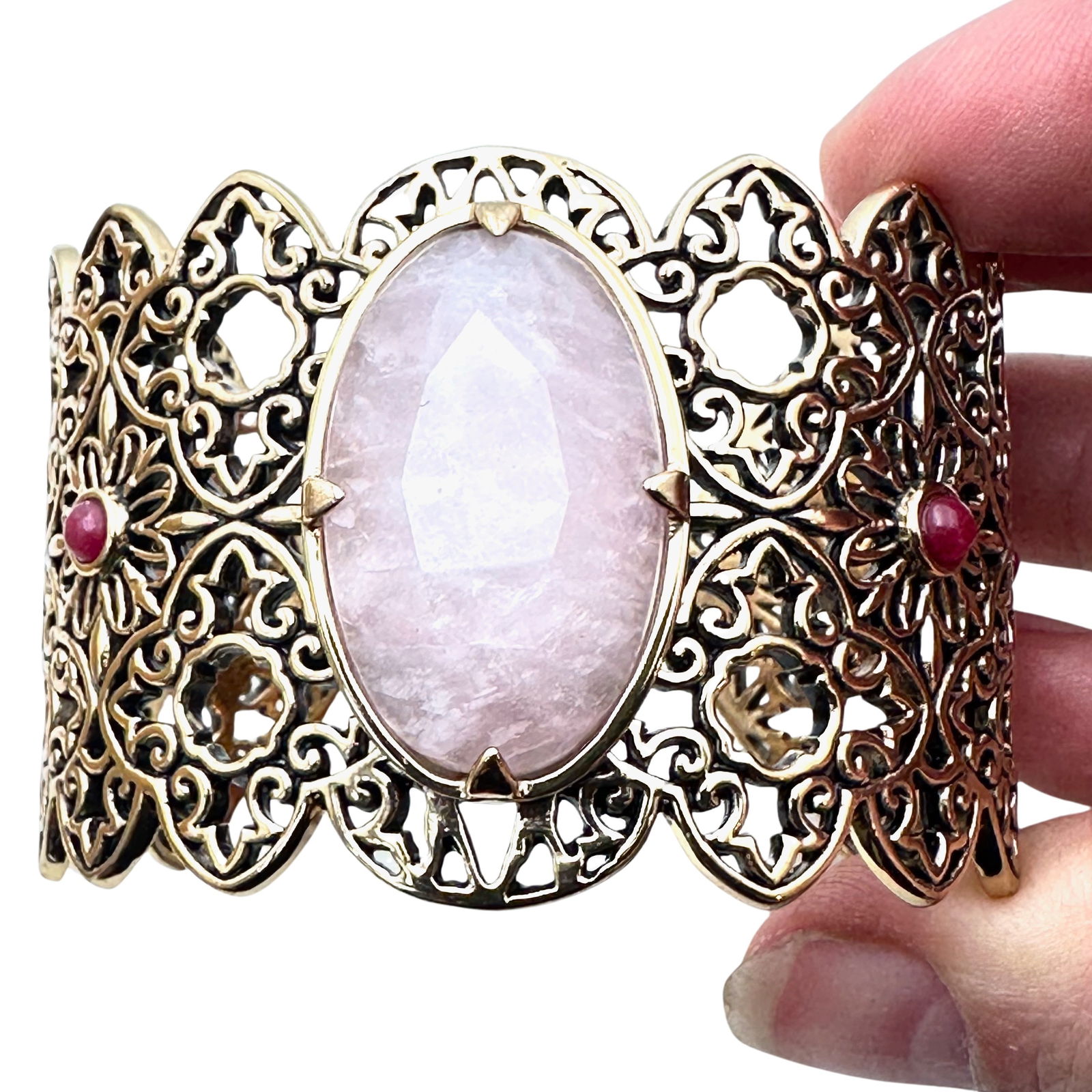 Barse Copper Filigree Pink Red Gemstone Cuff Bracelet Heavy Quality (1 of 2)