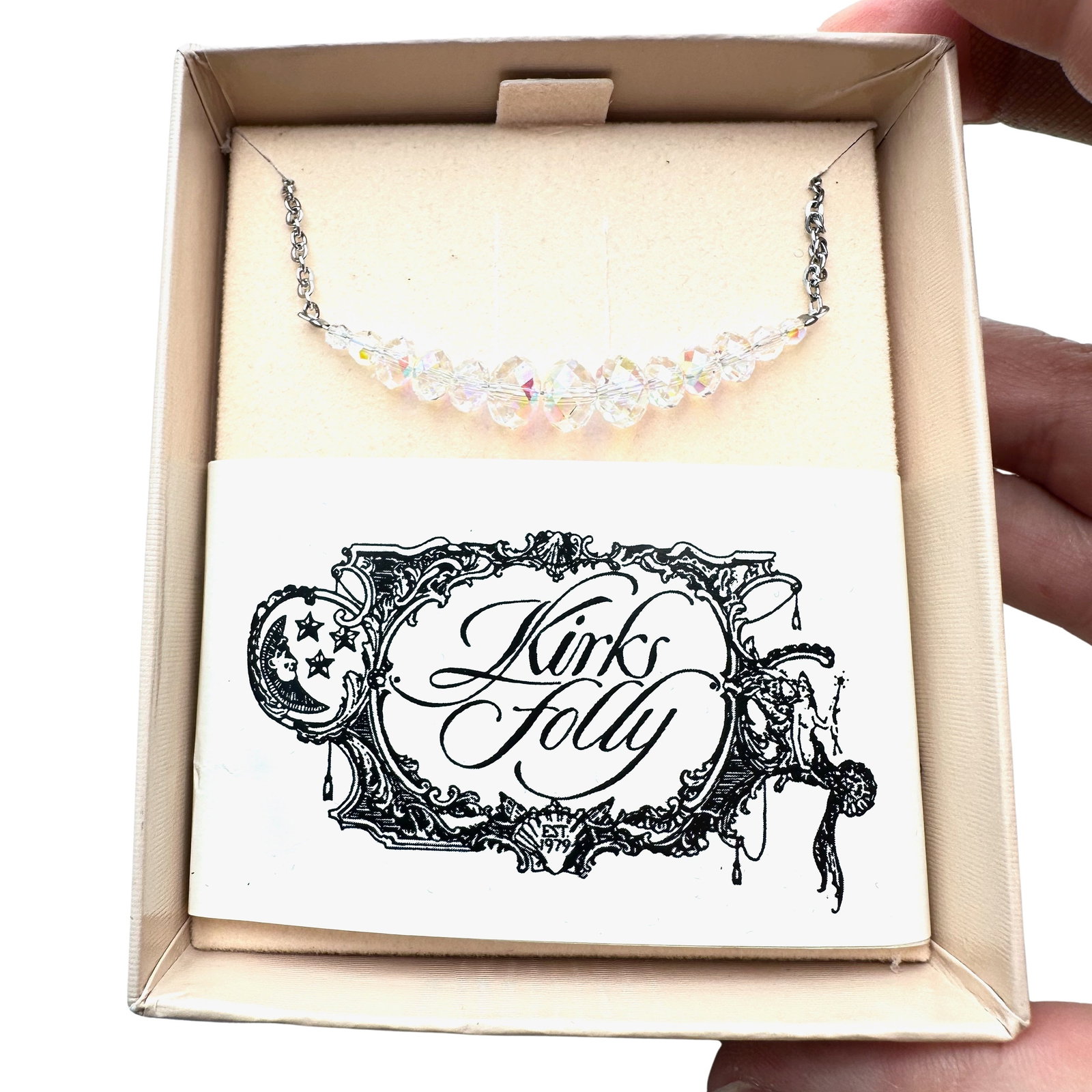 Vintage Kirks Folly Silver Tone Crystal Necklace in Original Box: Vintage Kirks Folly Silver Tone Crystal Necklace in Original Box