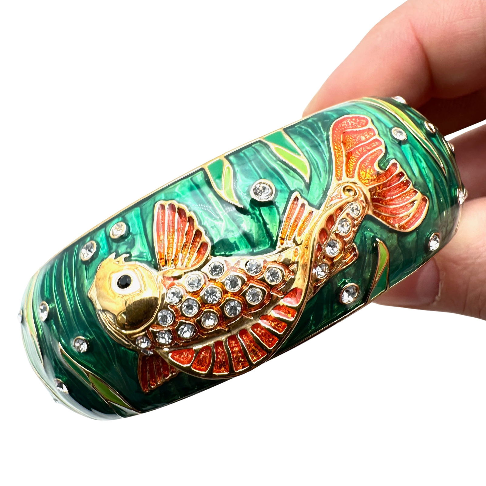 Vintage Green Enamel Gold Tone Koi Fish Bangle Bracelet (1 of 2)