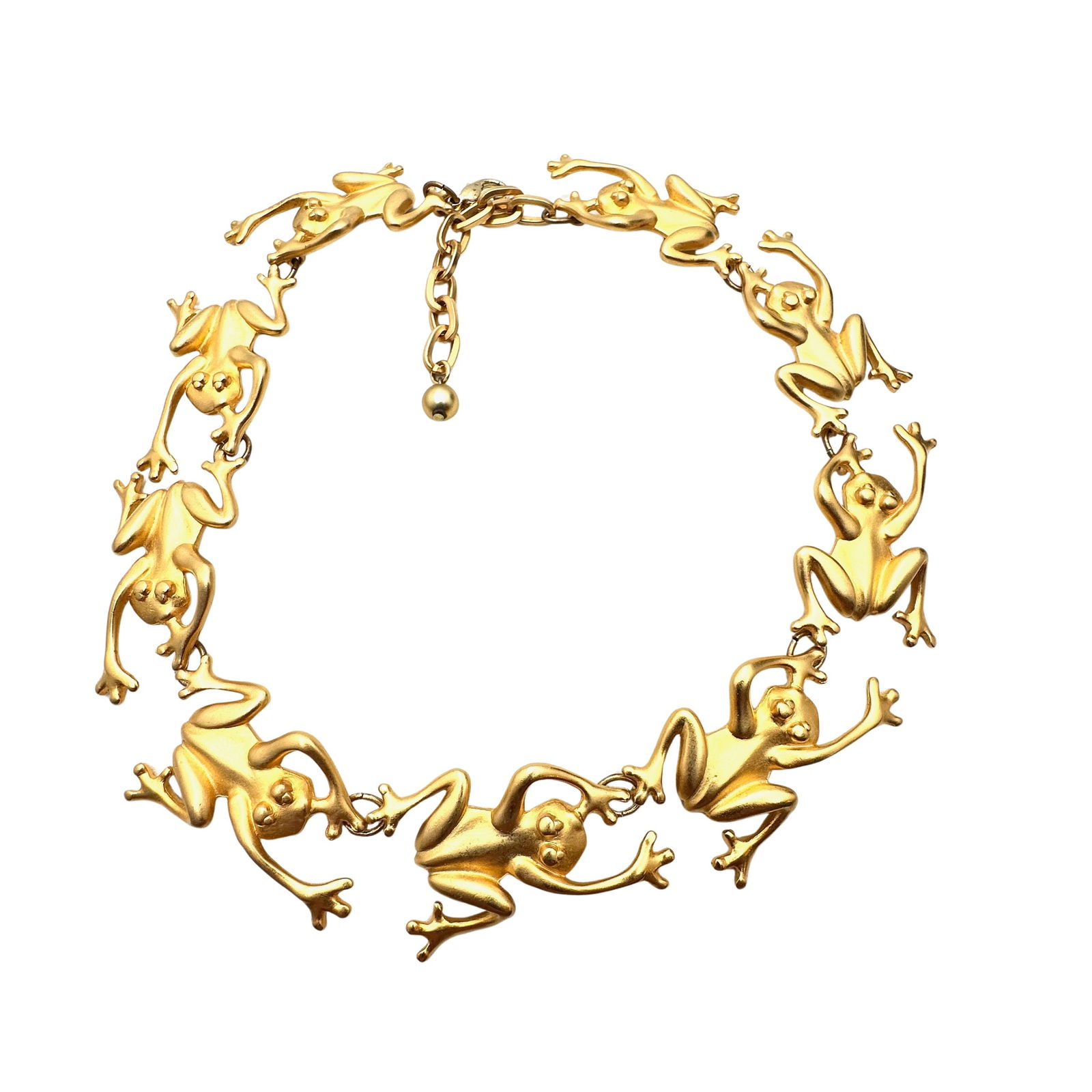 Vintage 1980s Era Matte Gold Tone Frog Statement Necklace (1 of 2)