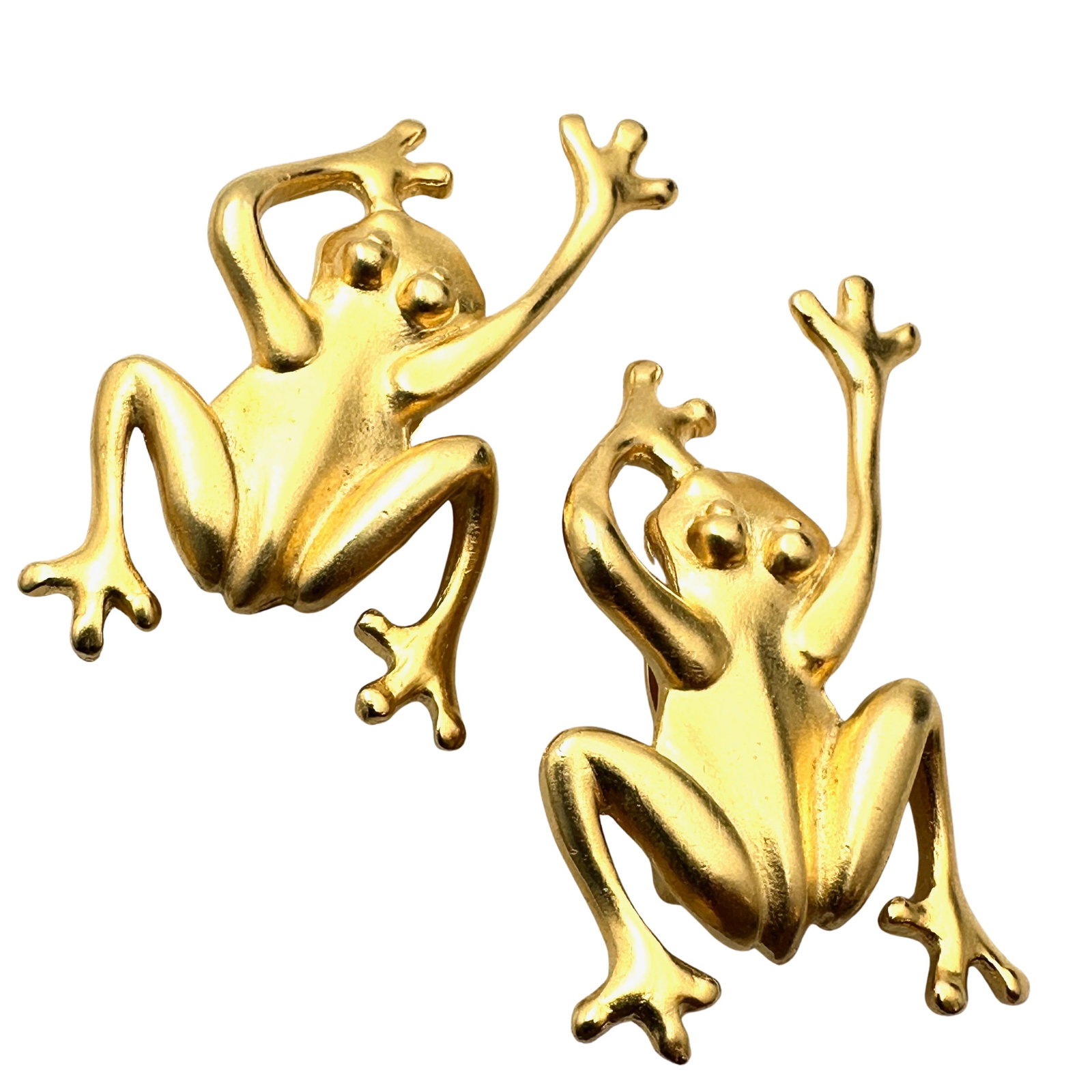 Vintage 1980s Era Matte Gold Tone Frog Clip Earrings: Vintage 1980s Era Matte Gold Tone Frog Clip Earrings