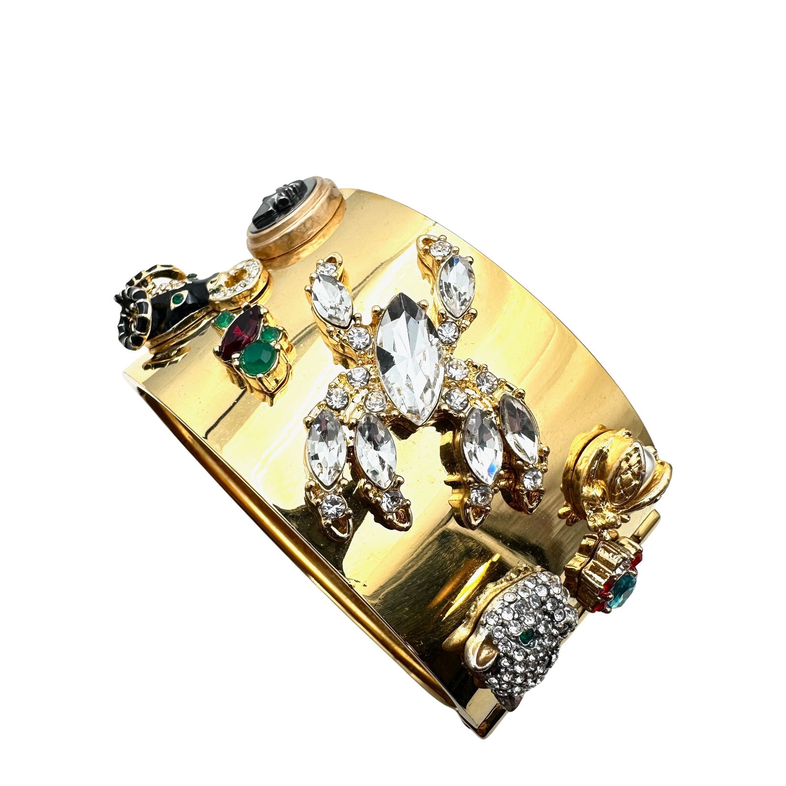 Vintage Cabi Rhinestone Wide Cuff Bracelet Panter Spider Ram Gold Tone (1 of 2)