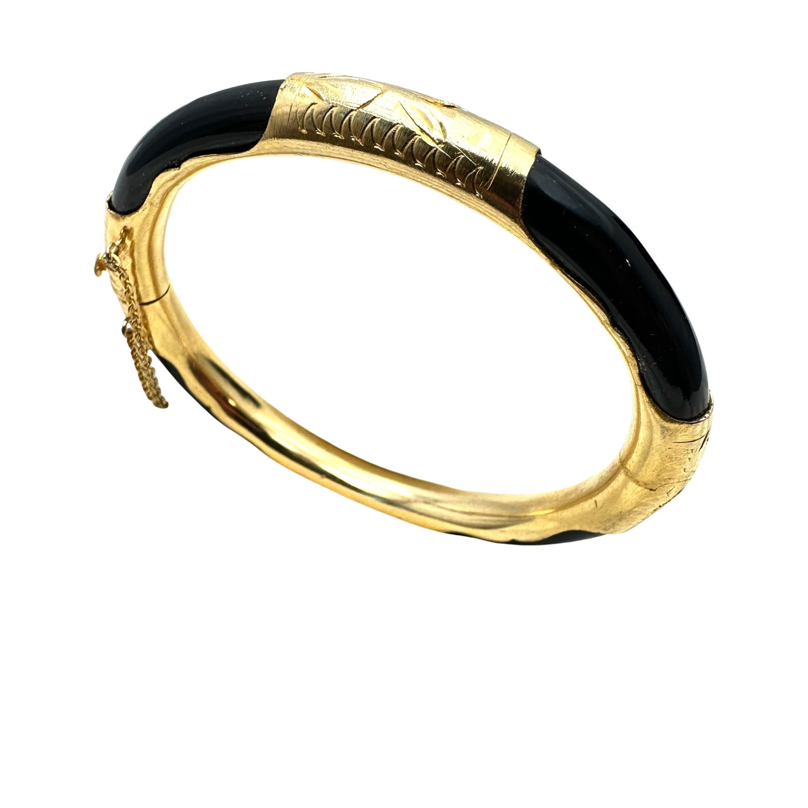Vintage Gold Filled Black Onyx Hinged Bangle Bracelet (1 of 2)