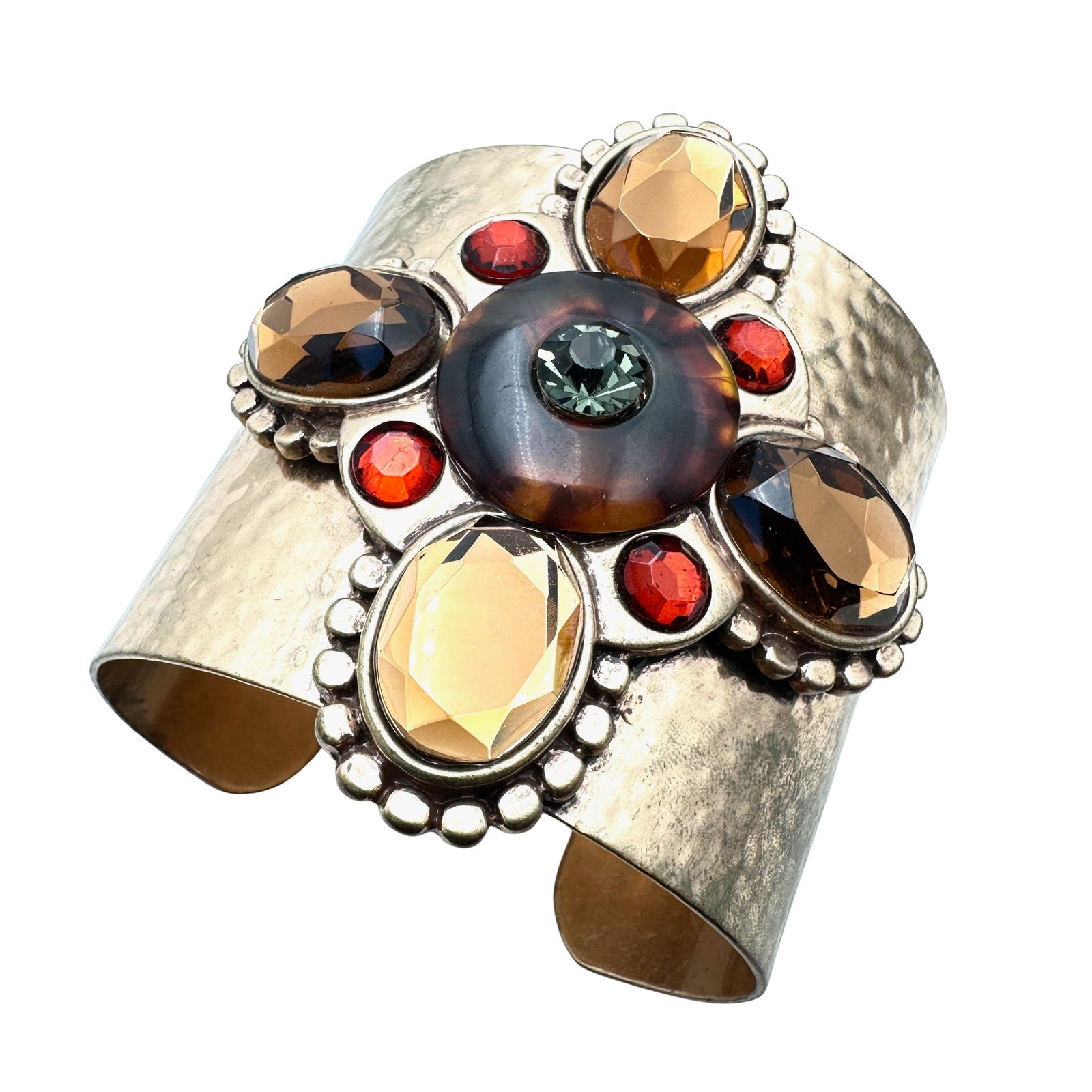 Large Hammered Gold Tone Maltese Cross Cuff Bracelet Heavy Quality (1 of 2)