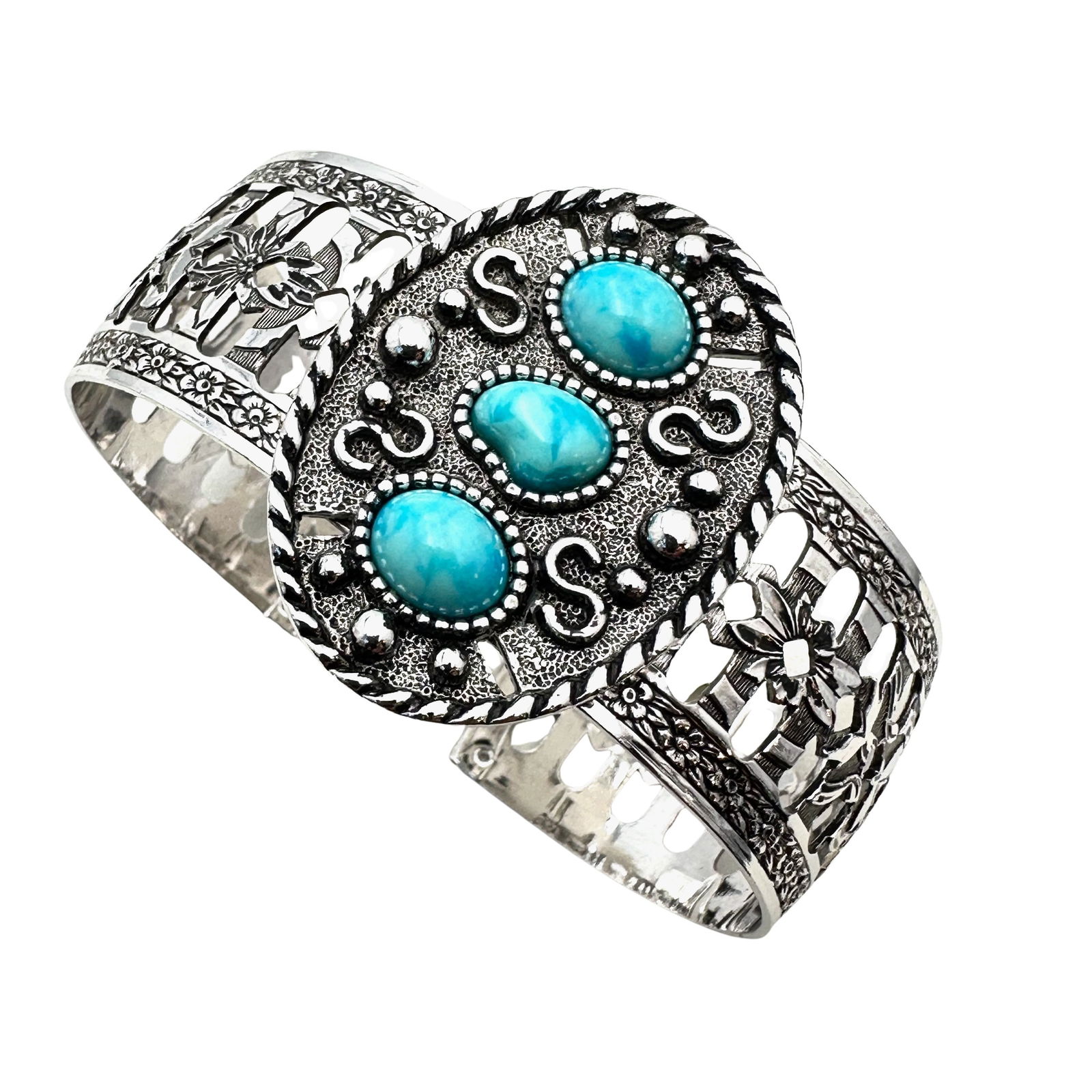 Vintage Sarah Coventry Indian Maiden Silver Tone Faux Turquoise Cuff Bracelet (1 of 2)