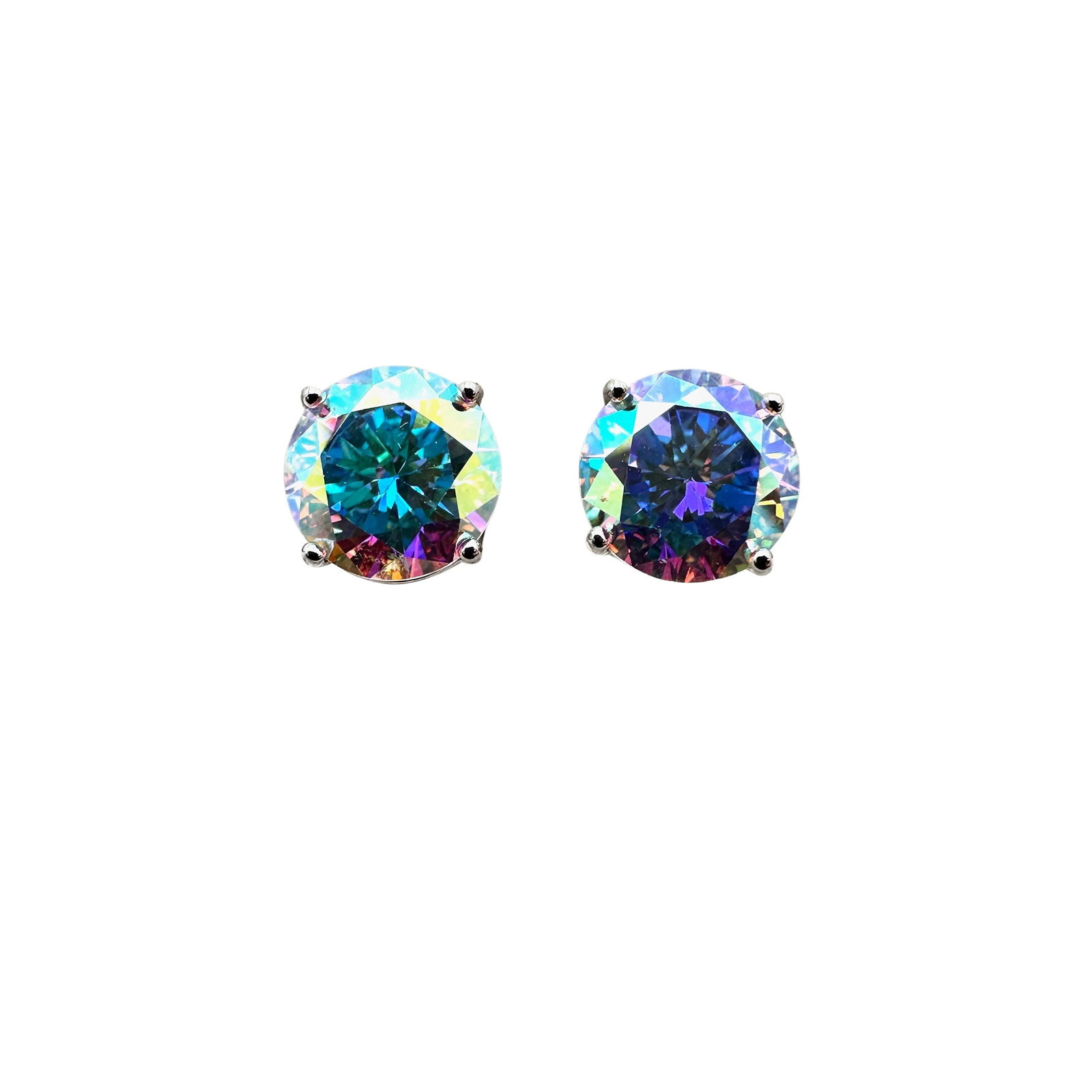 Bella Luce Aurora Borealis Rhodium Over Sterling Silver Stud Earrings Pierced: Bella Luce Aurora Borealis Rhodium Over Sterling Silver Stud Earrings Pierced