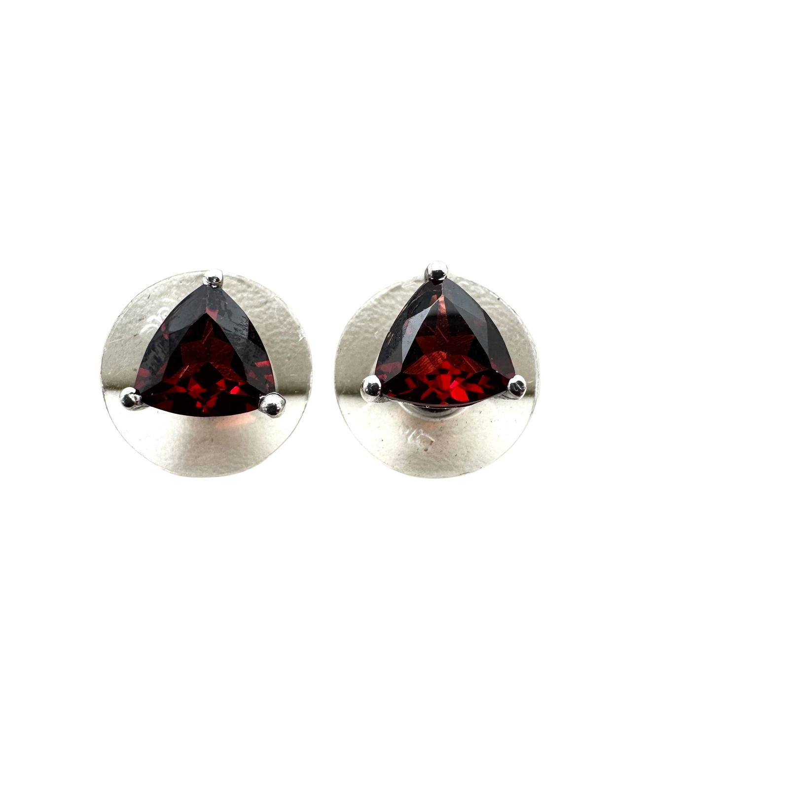 Red Garnet Sterling Silver Stud Pierced Earrings: Red Garnet Sterling Silver Stud Pierced Earrings