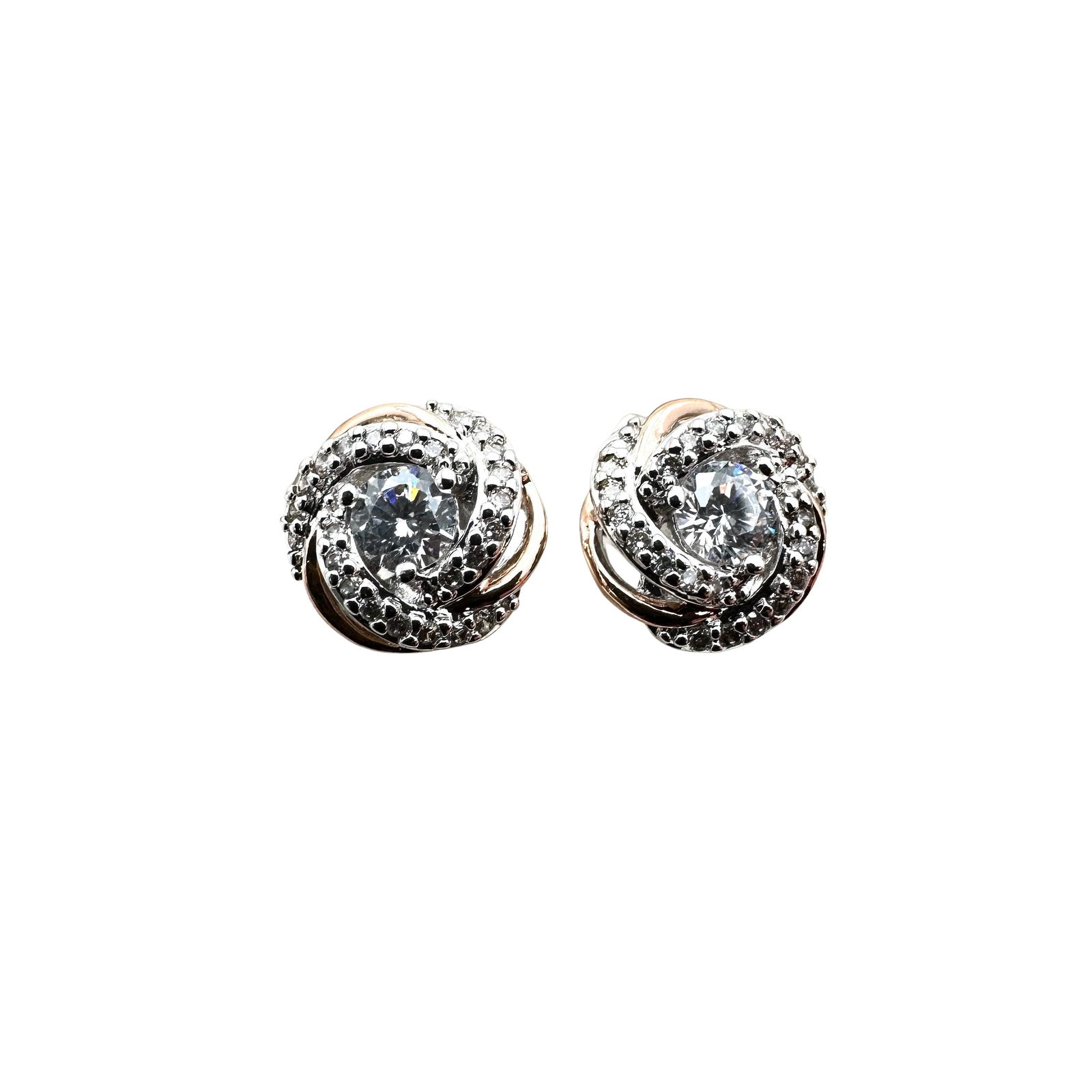 Rose Gold Over Sterling Silver Cubic Zirconia Stud Pierced Earrings (1 of 2)