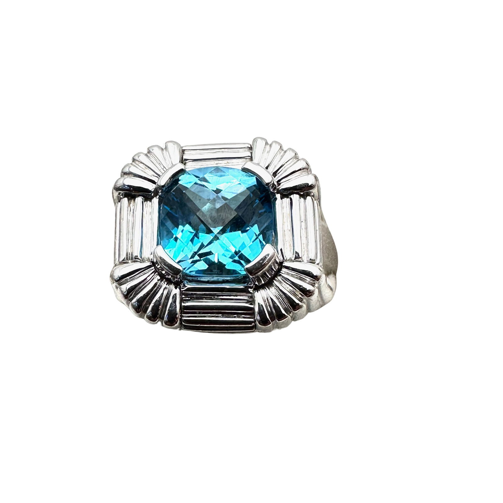 Cushion Cut Blue Topaz Sterling Silver Ring Heavy 21 Grams Size 10: Cushion Cut Blue Topaz Sterling Silver Ring Heavy 21 Grams Size 11