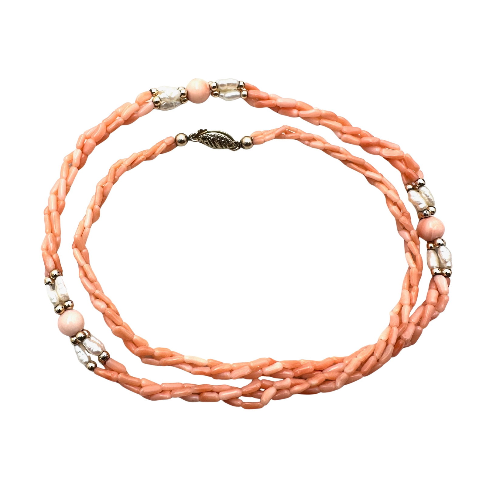 Vintage 14K Gold Filled Angel Skin Coral Pearl Necklace 20 Inch Length: Vintage 14K Gold Filled Angel Skin Coral Pearl Necklace 20 Inch Length