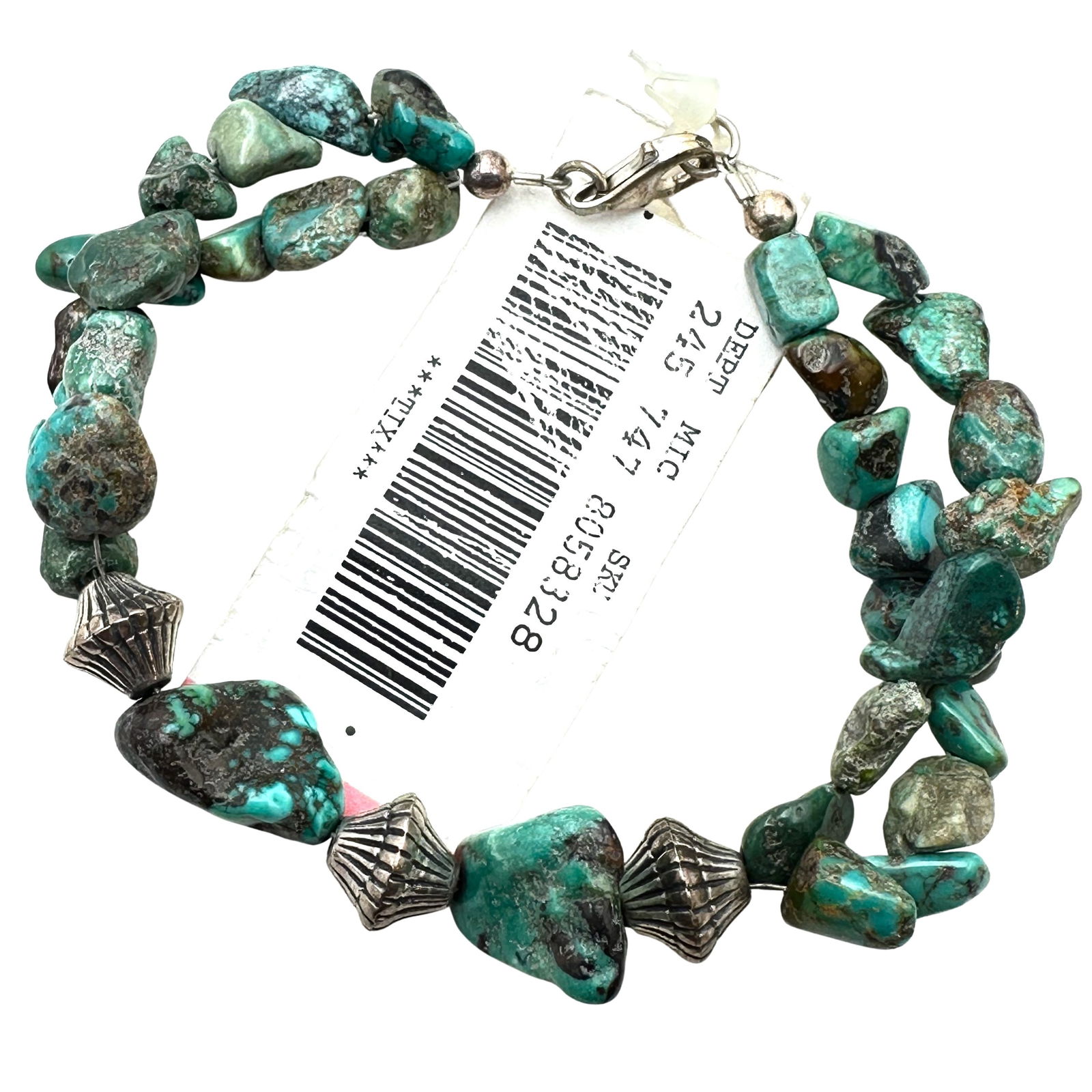 Sterling Silver Turquoise Bracelet Two Strand 7 Inch (1 of 2)