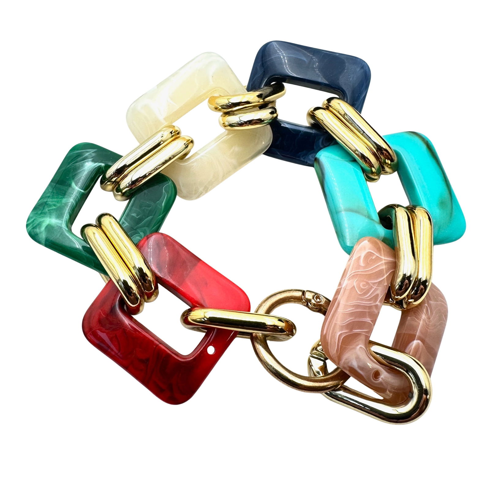 Vintage Lucite Gold Tone Chunky Rectangular Link Bracelet Beautiful Colors (1 of 2)