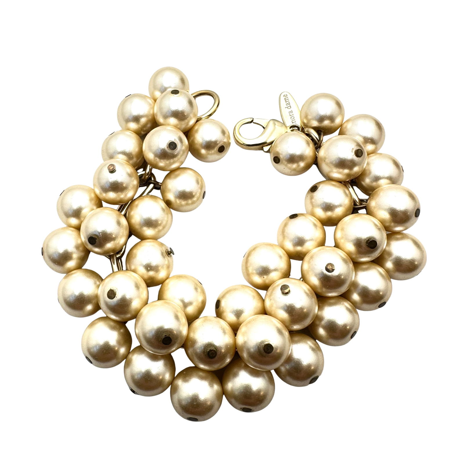 Vintage Lenora Dame Chunky Glass Faux Pearl Gold Tone Charm Bracelet 7.5 Inch (1 of 2)