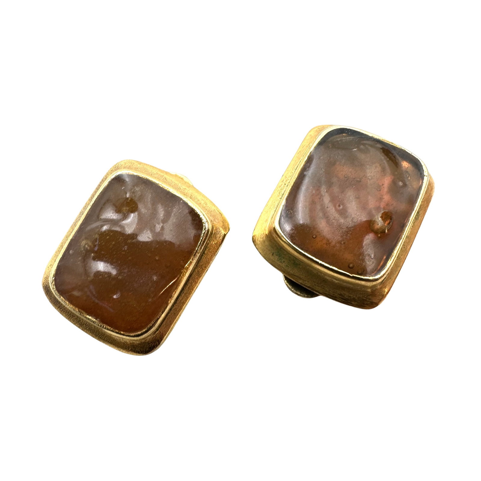 Vintage YSL Yves Saint Laurent Amber Color Gripoix Glass Gold Tone Clip Earrings: Vintage YSL Yves Saint Laurent Amber Color Gripoix Glass Gold Tone Clip Earrings