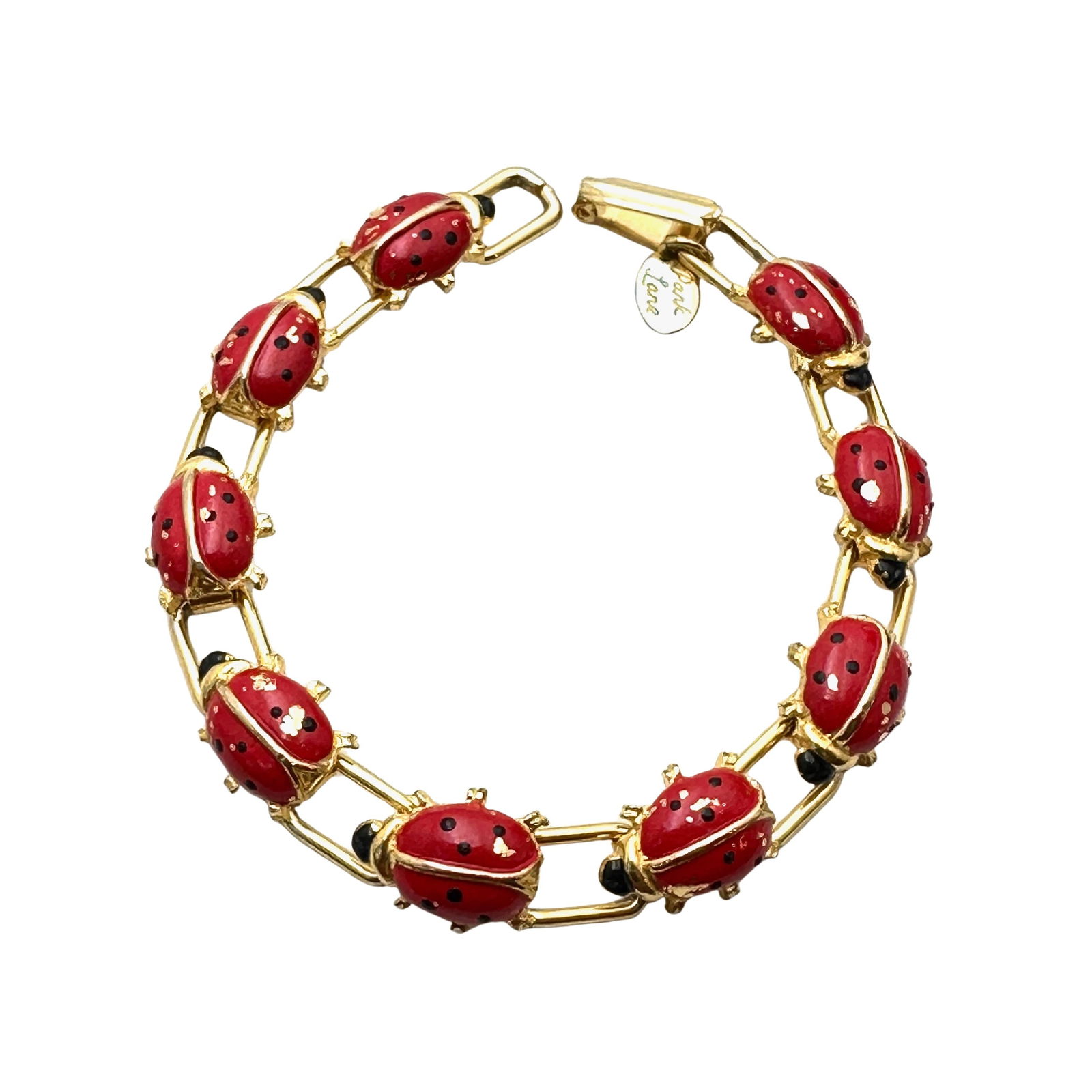 Vintage Park Lane Red Enamel Lady Bug Bracelet Gold Tone 6.5 Inch (1 of 1)