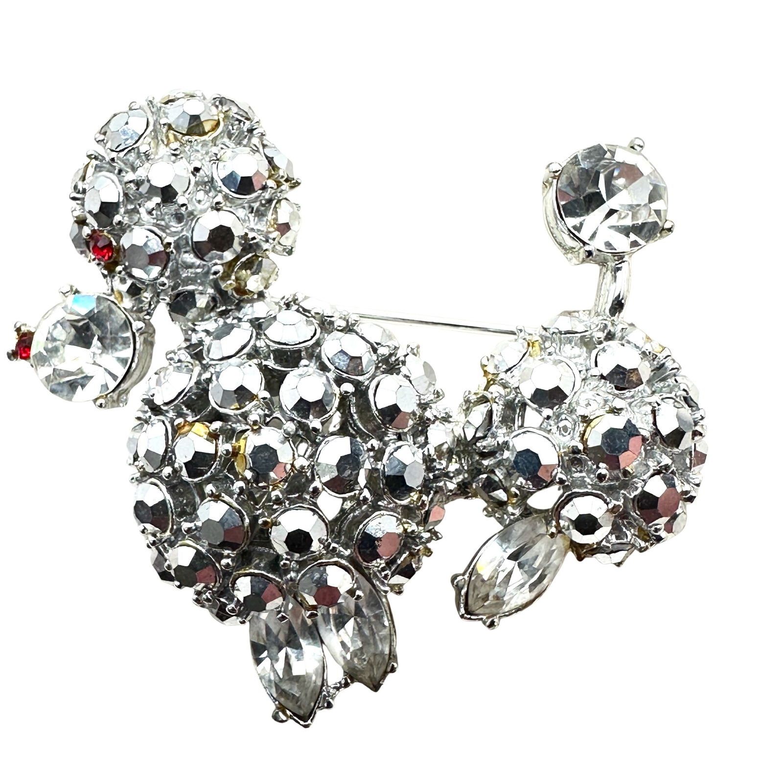 Vintage Silver Glass Rhinestone Poodle Brooch Pin (1 of 2)