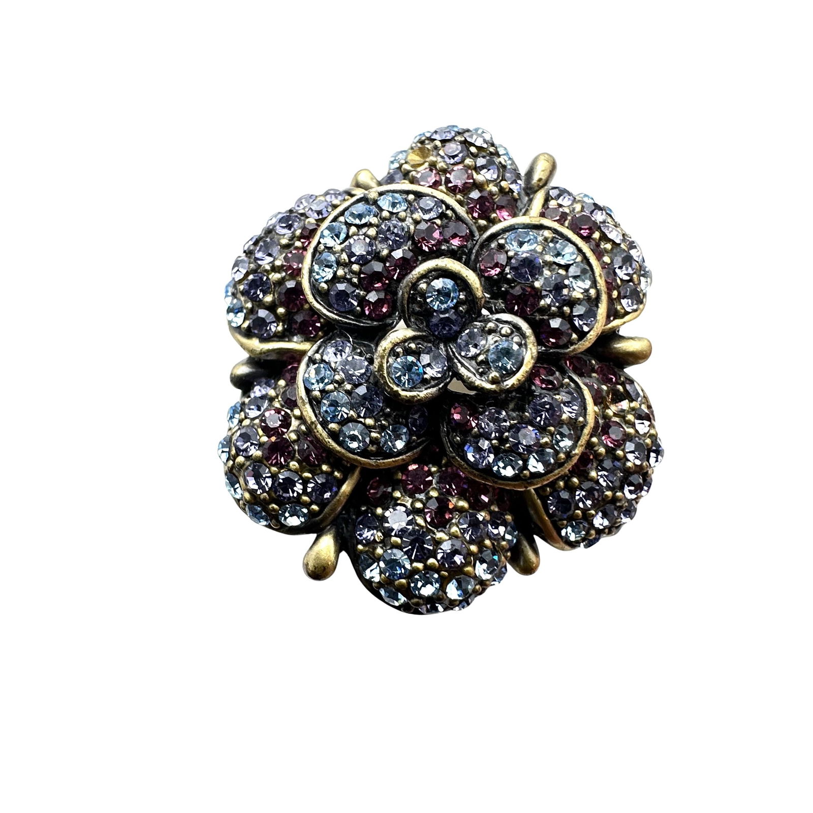 Heidi Daus Multicolor Crystal Flower Design Bronze Tone Ring Size 12 (1 of 2)